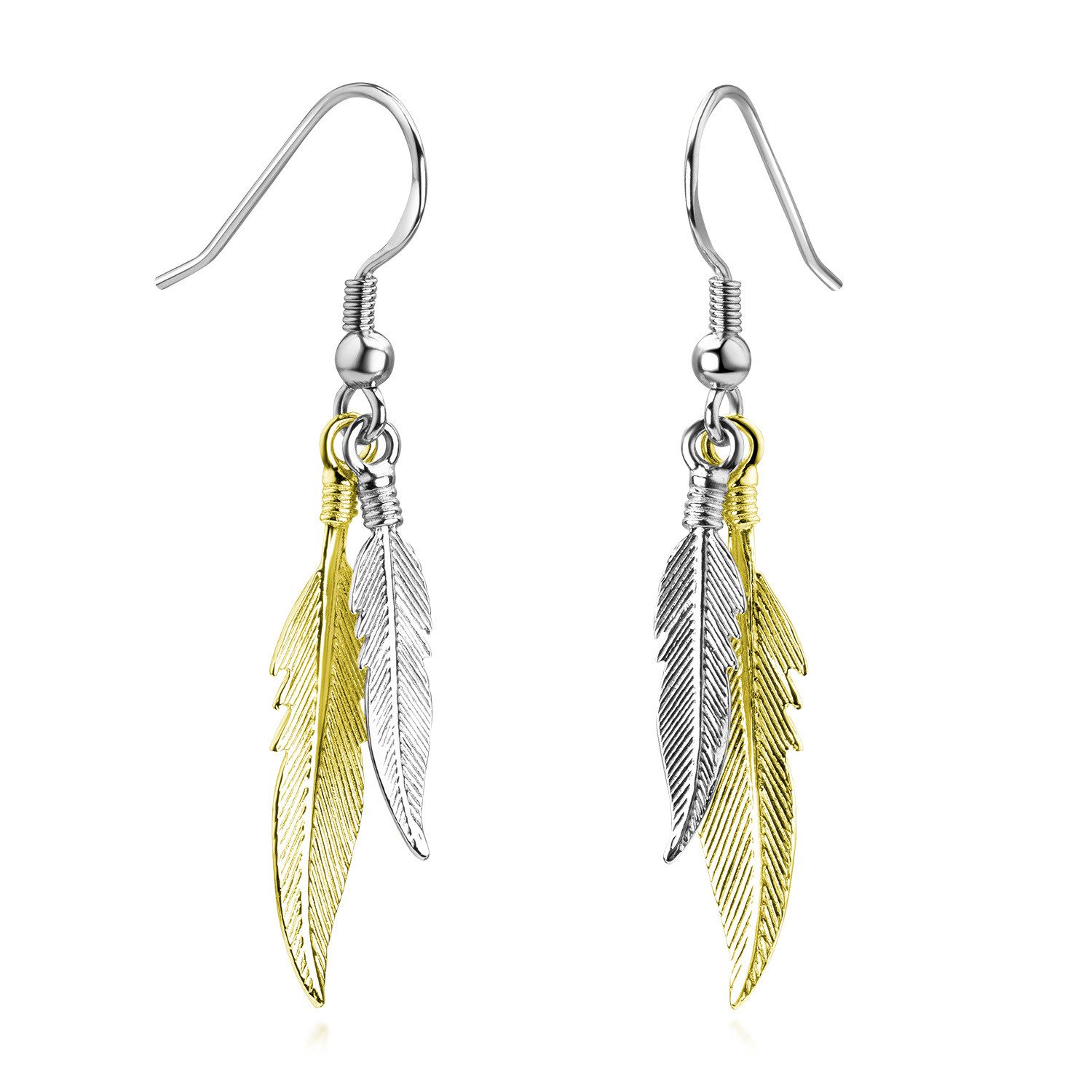 Materia Paar Ohrhänger Damen Ohrringe Feder Bicolor SO-119-Gold, Sterlingsi günstig online kaufen