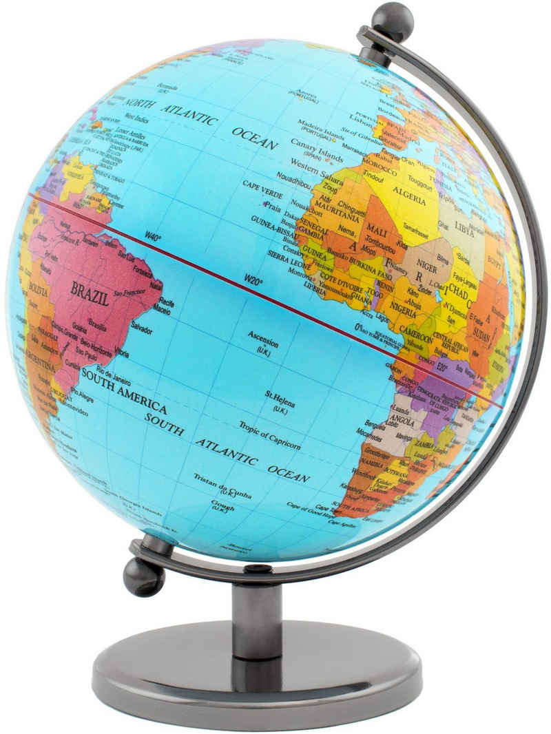 BRUBAKER Globus Designer Weltkugel, 19 cm groß, (1-tlg), stilvolle Erdkugel aus Acryl und Edelstahl, Landkarte Deko Kugel für Wohnzimmer, Arbeitszimmer, Büro