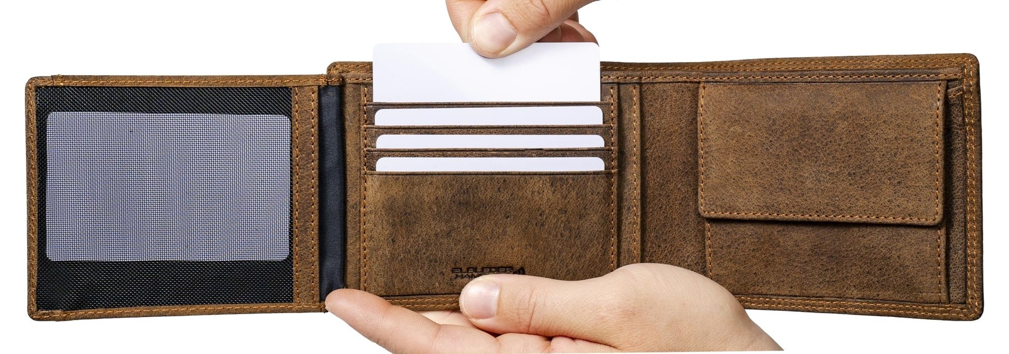 Elbleder Geldbörse Polo 105 klassisches Herren Portemonnaie aus Echtleder, mit 8 Kartenfächern, Klappe und RFID-Schutz Braun-Vintage