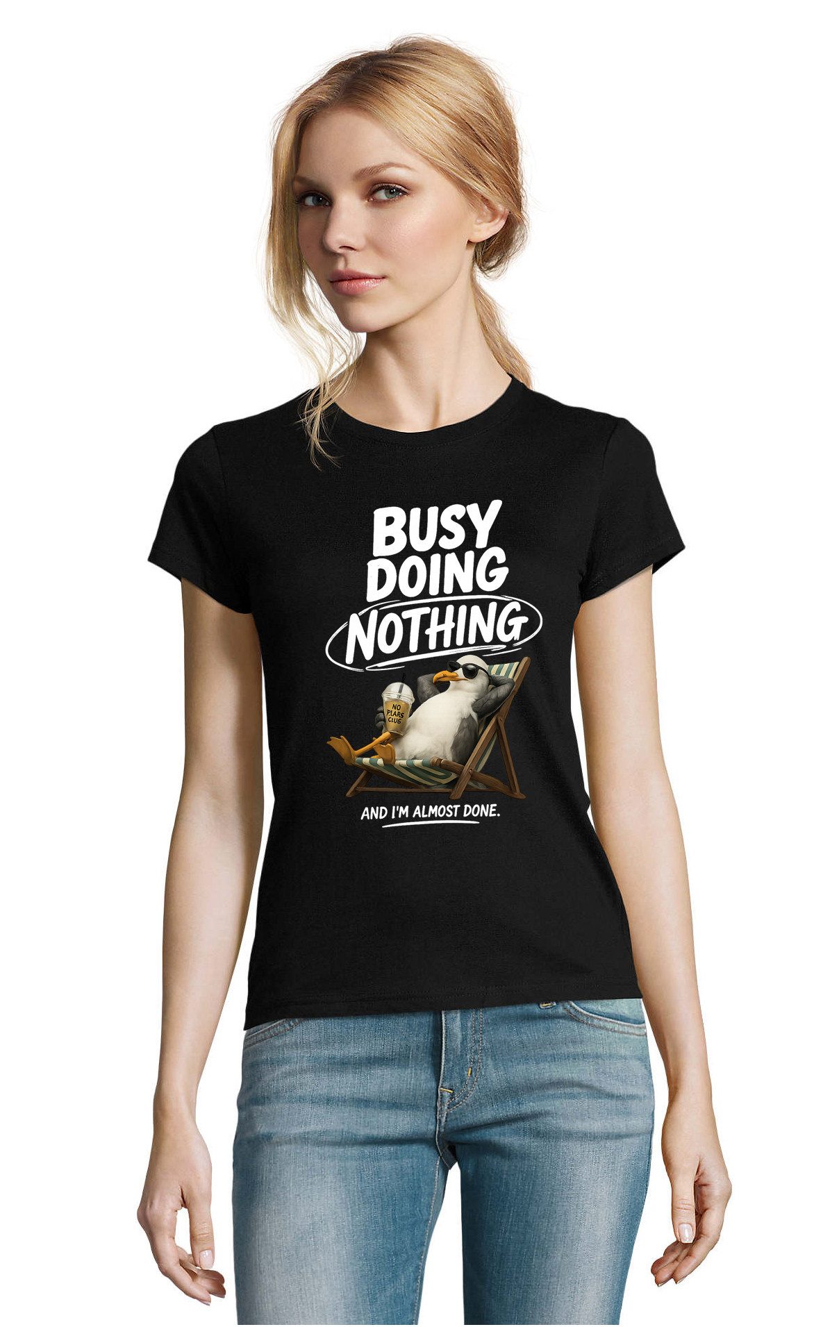 Blondie & Brownie T-Shirt BusyDoingNothing Damen T-Shirt Pinguin Print Freizeitmotiv BusyDoingNothing_D_Tee Freizeitmotiv Shirt