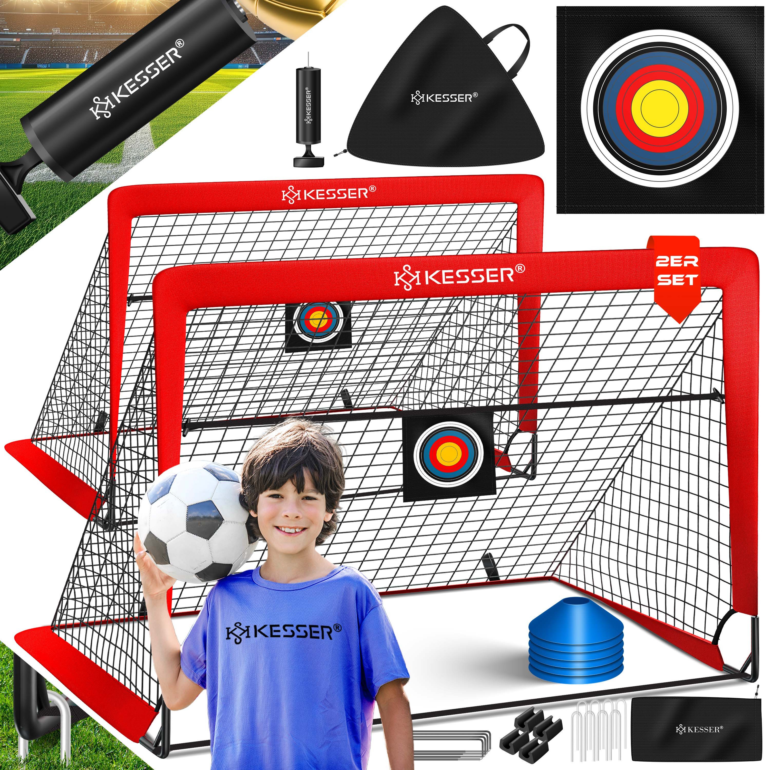 KESSER Fußballtor Set mit Tragetasche, Heringen, Zielscheibe, Hütchen & Pumpe, Pop-Up Tor mit Anti-Rutschfüßen – ideal für Training & Freizeitspiele