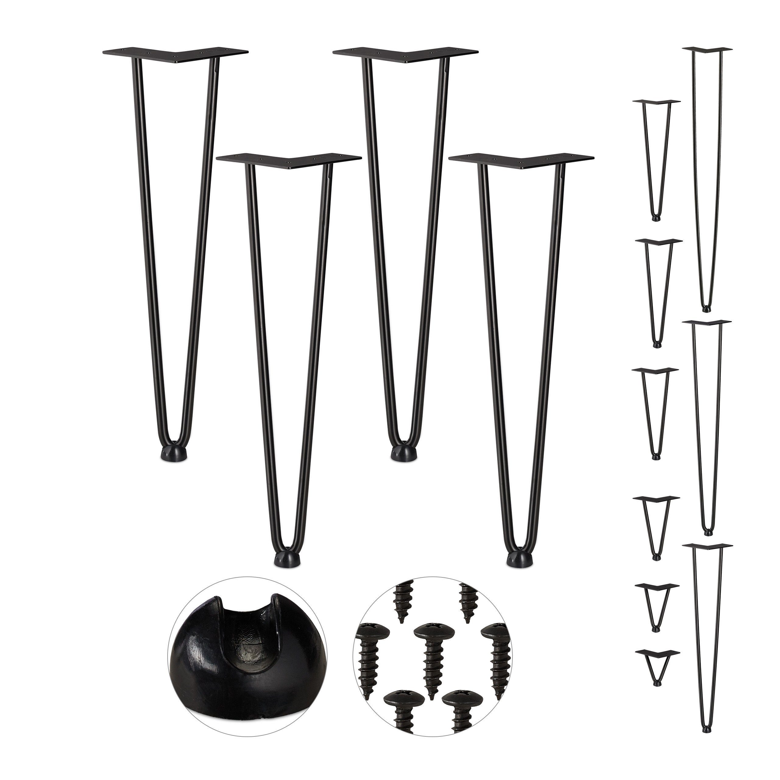 relaxdays Tischbein 4er Set Hairpin Legs mit 2 Streben, 45 cm - 2 Stangen