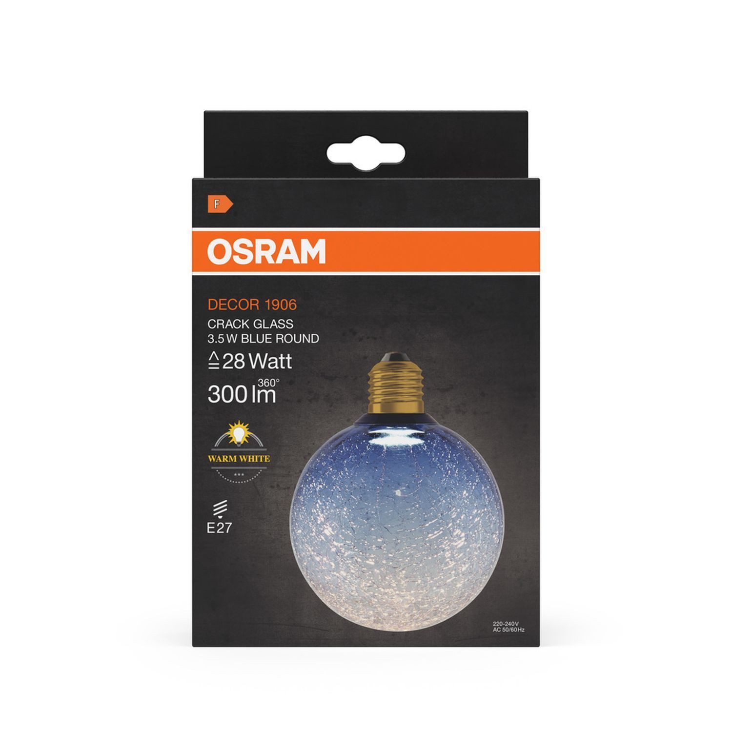 Licht-Erlebnisse LED-Leuchtmittel LAMP, E27, Warmweiß, Deko Birne E27 Crackled Glas Blau Ø 12.5 cm 2700 K 300 lm warmweiß