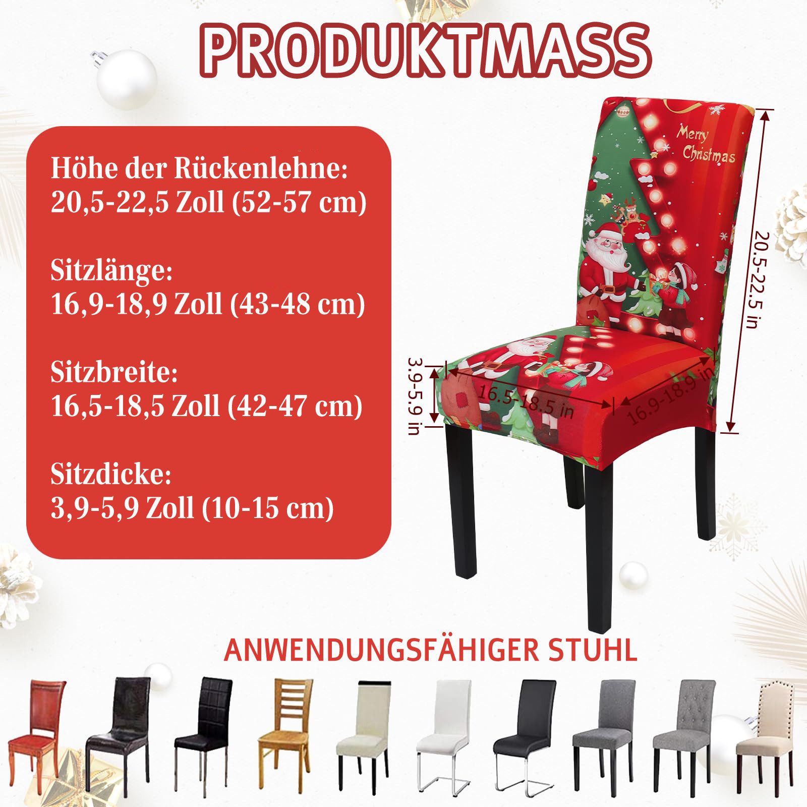 Coonoor Stuhlhusse Elastischer Stuhlhusse, Weihnachts-Stuhlhusse