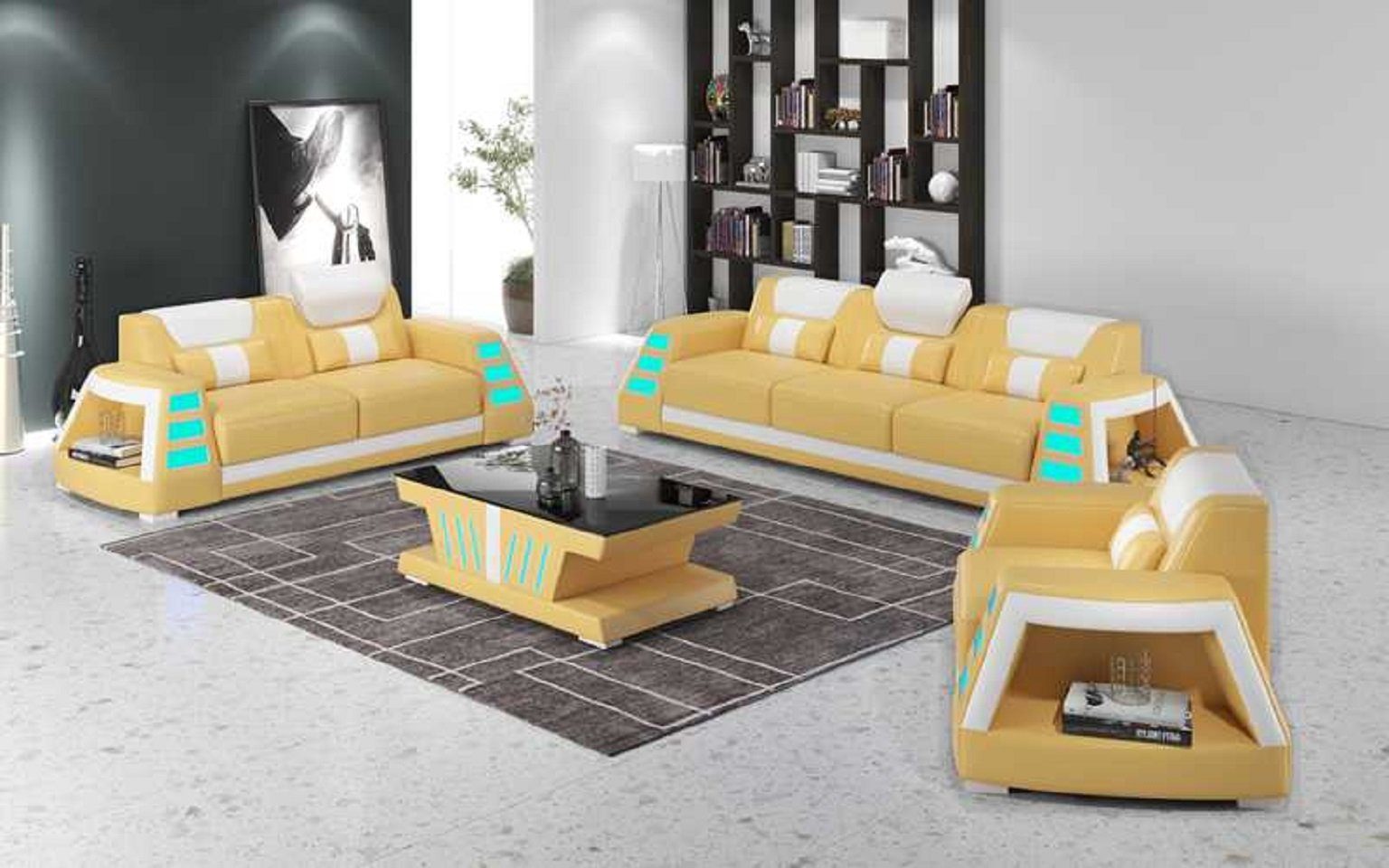 (3-St., Sofas, Set Beige Europe Sessel), JVmoebel Sofa 3tlg Nur in 2+3 Sofa Sofagarnitur Wohnzimmer-Set + Sitzer Couchgarnitur Made Komplette