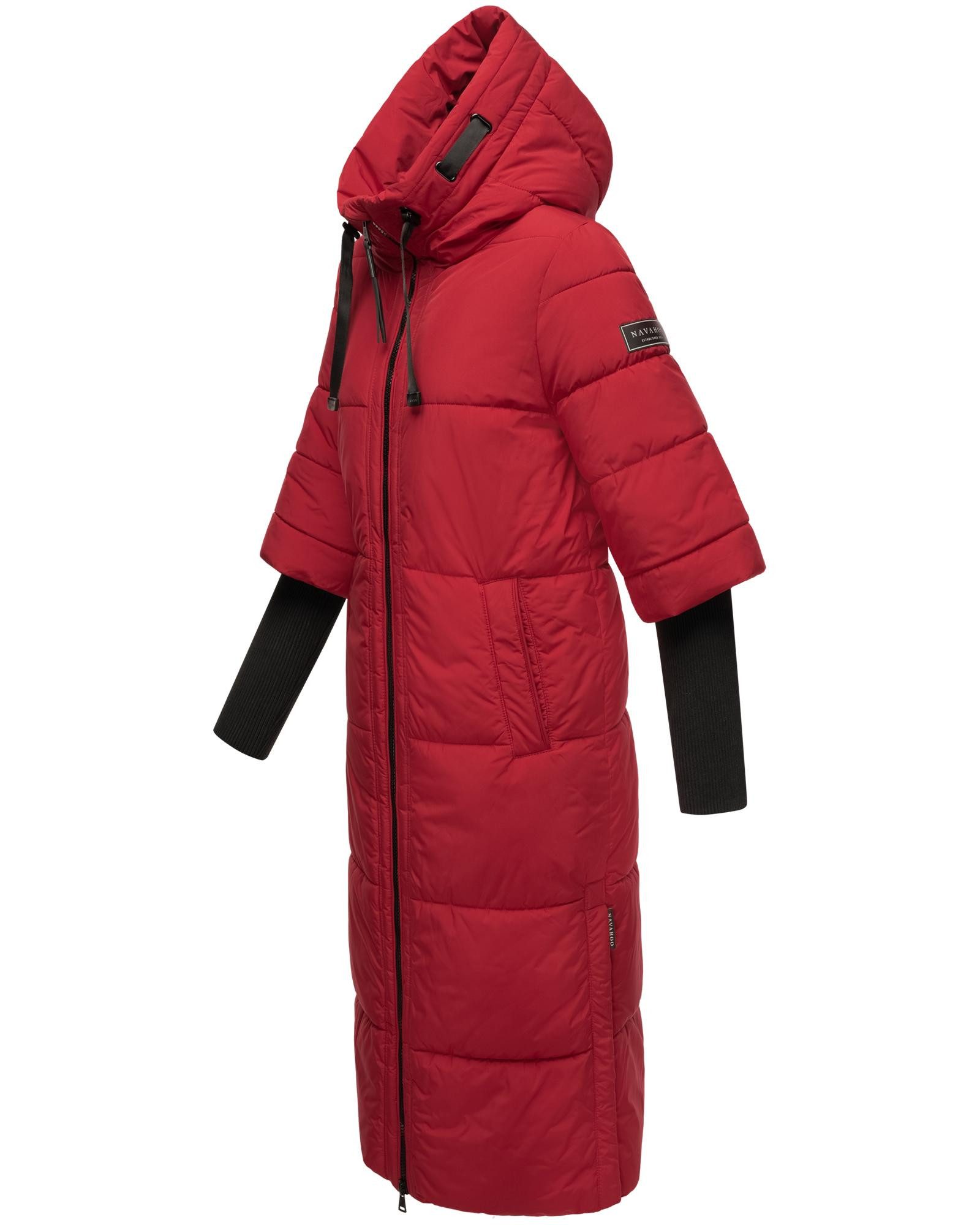 Navahoo Steppmantel Ciao Miau XIV Langer Wintermantel mit Rippstrickärmel