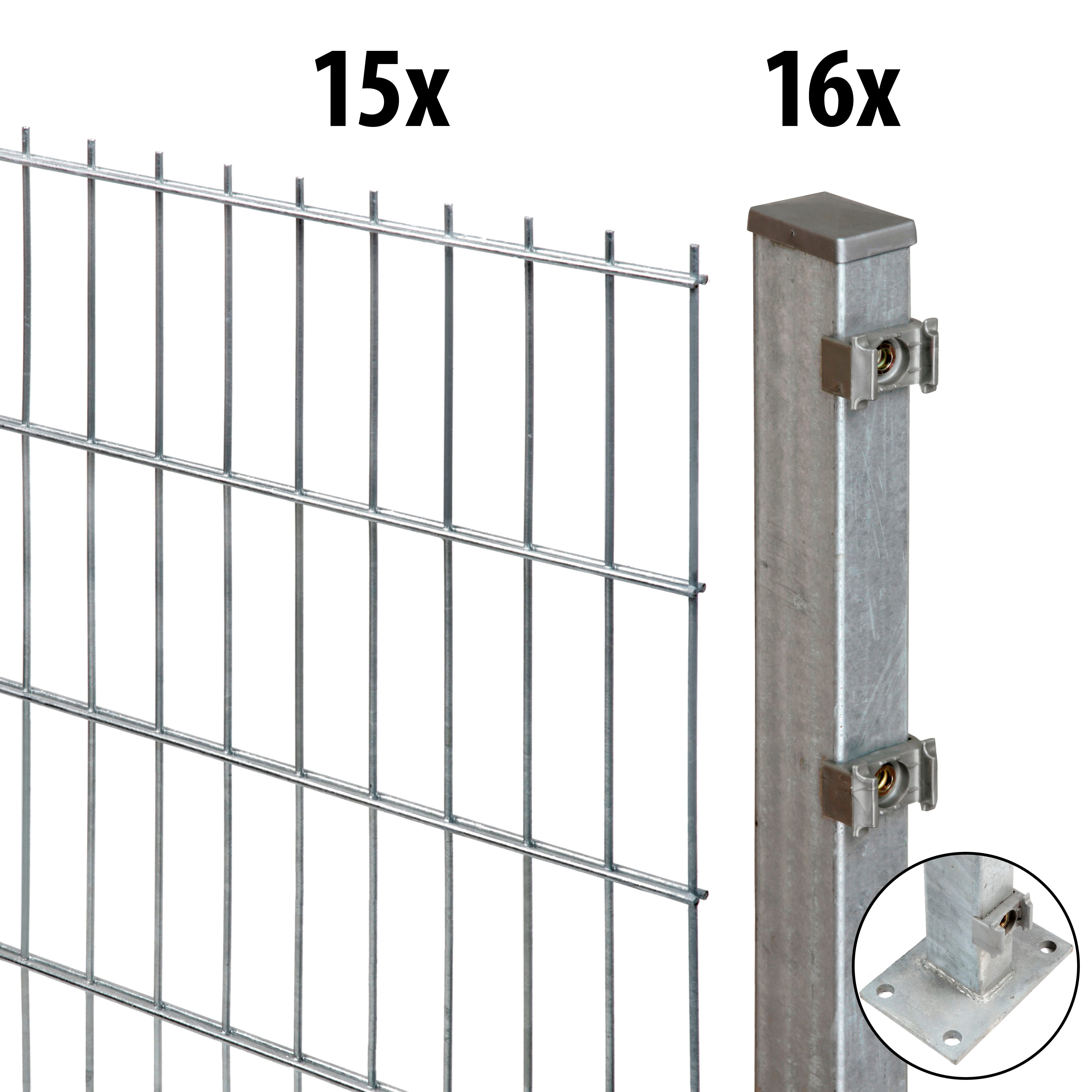 GARDEN 'N' MORE Doppelstabmattenzaun Excellent, (31-St), 15 Elemente für 30 m, LxH: 200 x 163 cm, mit 16 Pfosten