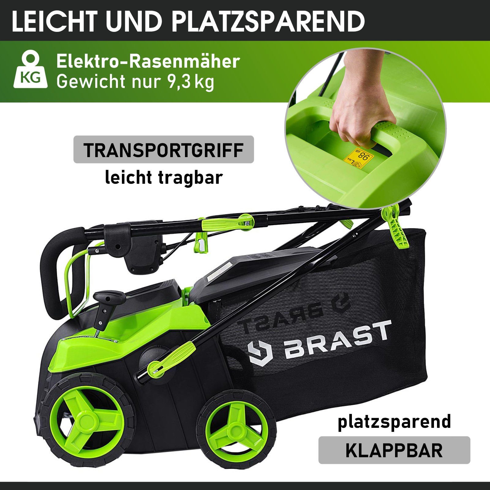 BRAST Elektro-Vertikutierer / Lüfter 1500 Watt Kombi Gerät, 32,00 cm Arbeitsbreite, (2in1-Funktion, 1 Vertikutier- und 1 Lüfter-Walze), Moosentferner – Bild 4 von 5
