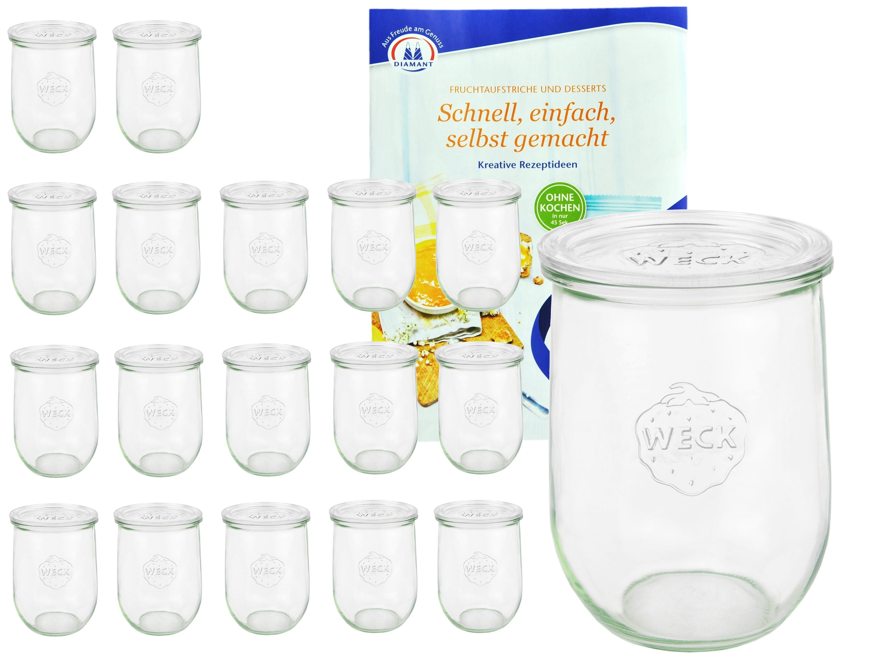 MamboCat Einmachglas 18er Set Weck Gläser 1062ml Tulpengläser, 1L Sturzgläser 18 Glasdeckel, Glas