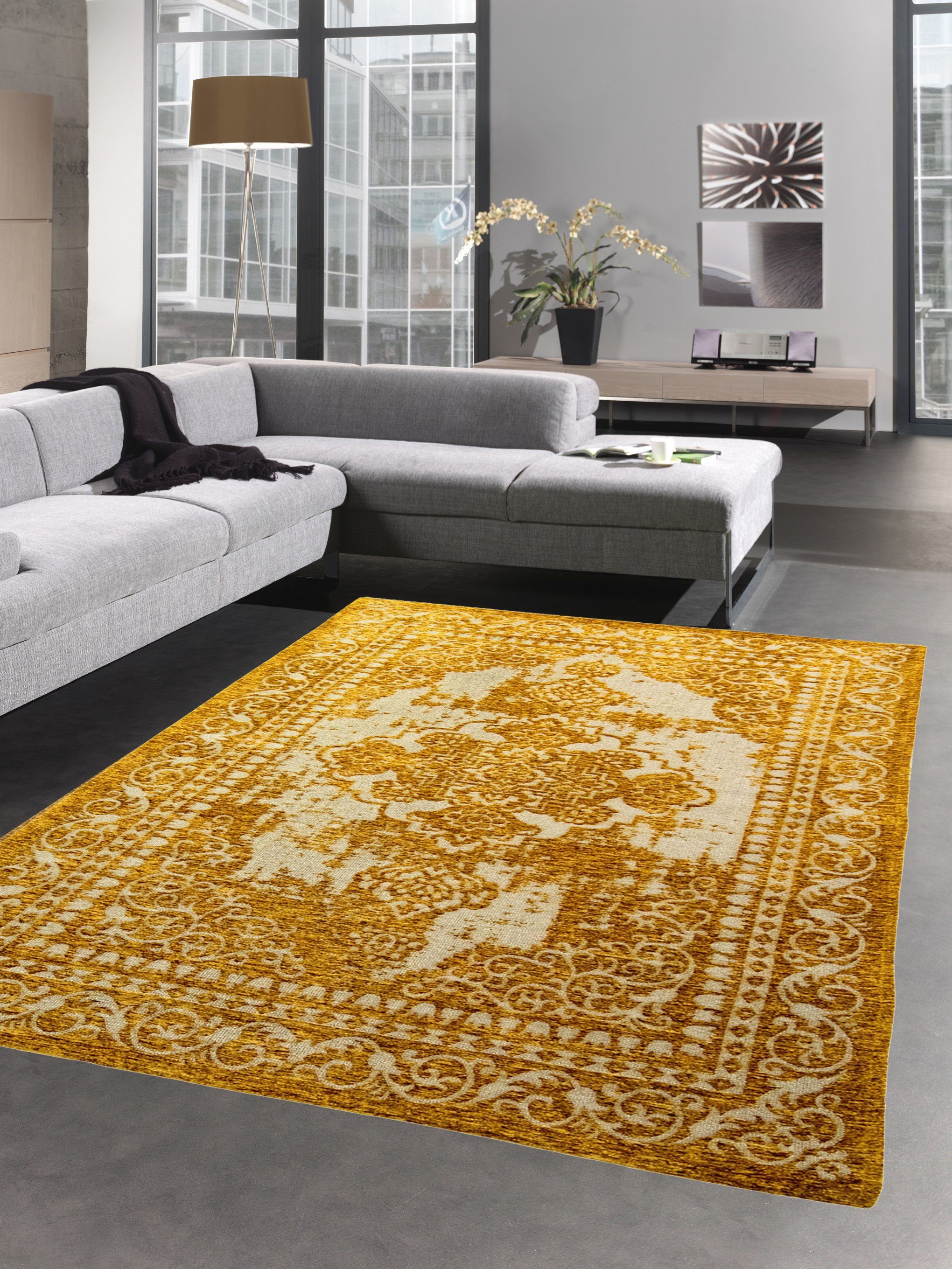 Teppich Moderner & Klassischer Teppich Orientteppich Wohnzimmer Teppich in Gold  Silber, Carpetia, rechteckig, Höhe: 9 mm