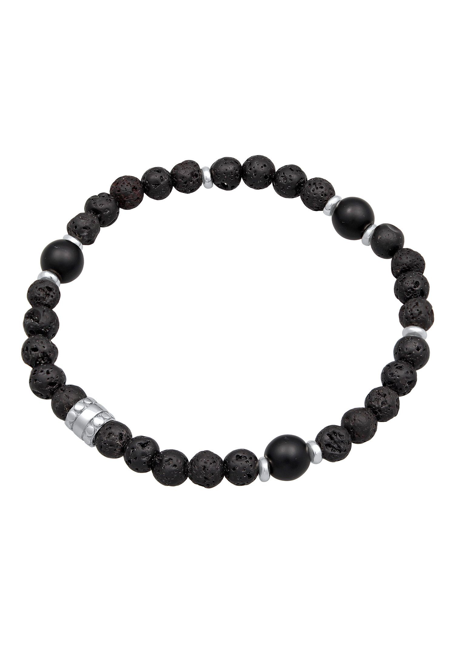 Kuzzoi Schwarz Vintage Silber Herren Kugel Onyx 925 Bead-Armband-Set Oxidiert,