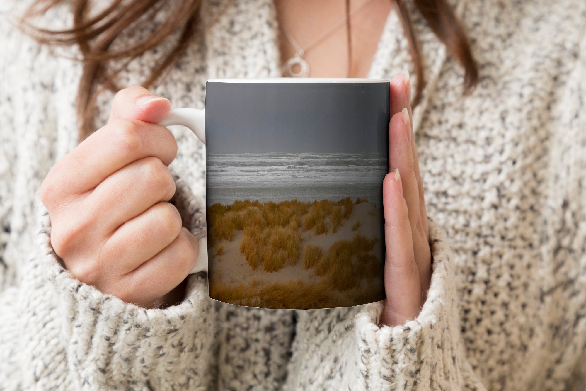 MuchoWow den einen Becher, Teetasse, Dünen auf Kaffeetassen, Himmel von Terschelling, Blick Geschenk dunklen Keramik, auf Teetasse, Tasse