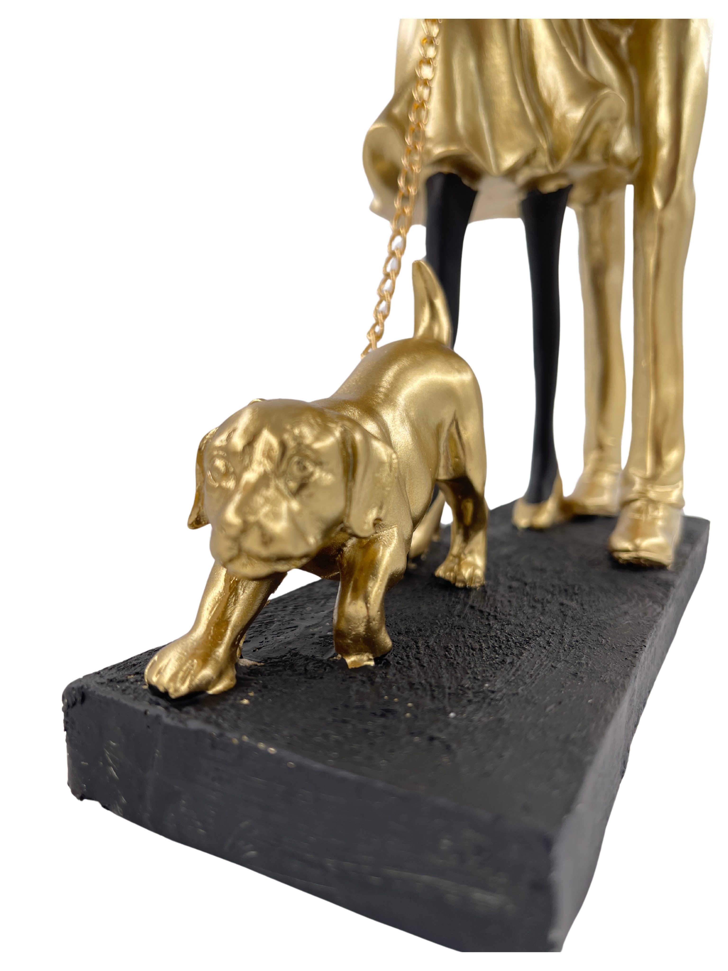 MF Skulptur Dekorative Skulptur 'Paar mit Hund' – Gold Schwarz, 29,5 cm