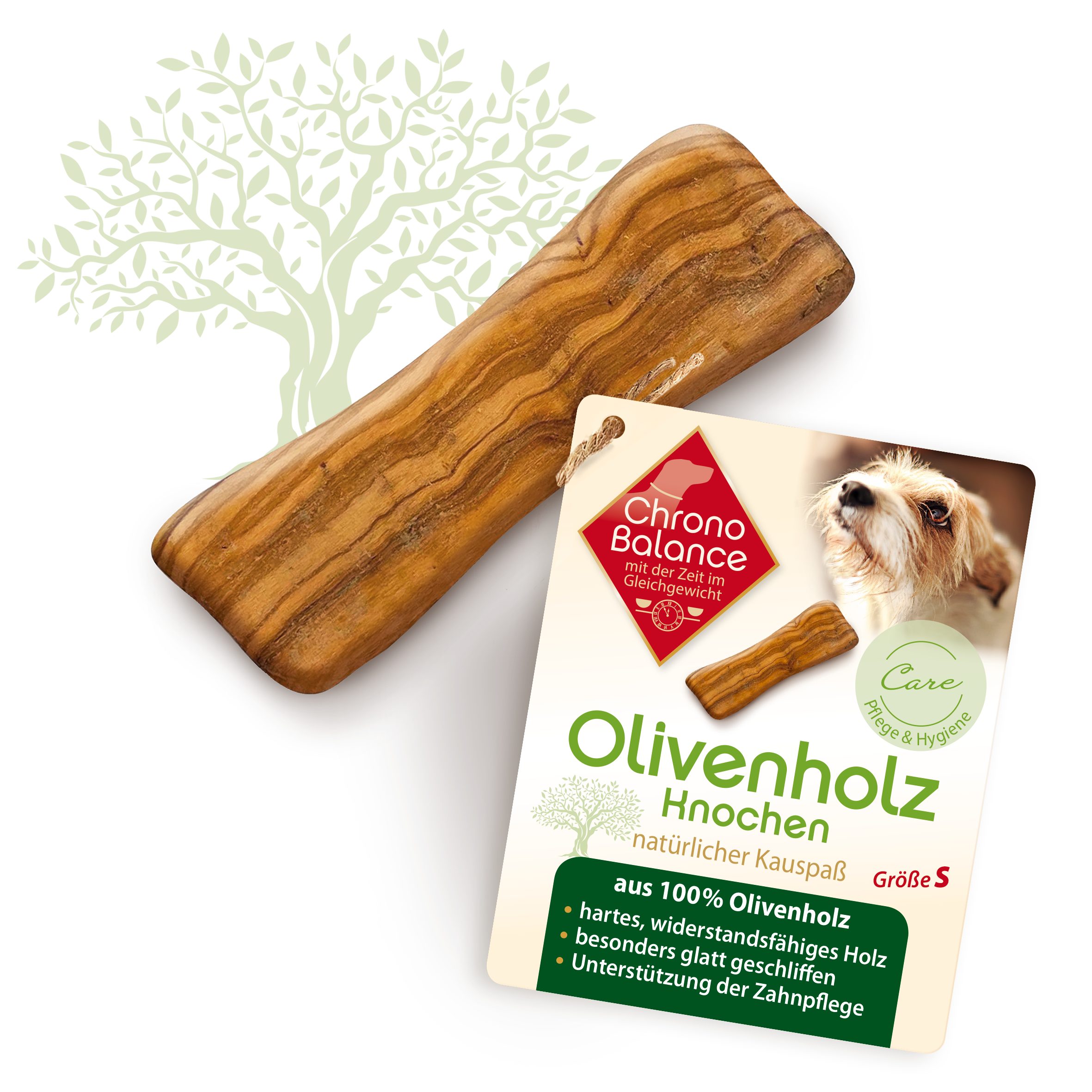 ChronoBalance Kauspielzeug Natürlicher Olivenholzknochen für Hunde, (1-tlg), in verschiedenen Größen