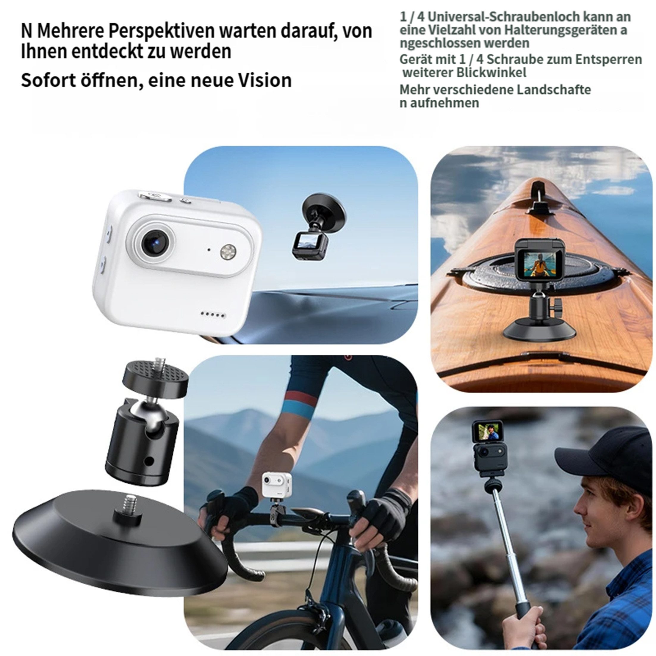 KINSI Action-Kamera 4K,Mini Sportkamera mit 2,0" Flip-Display,mit 32GB Kompaktkamera (143° Weitwinkel, Stabilisierung)