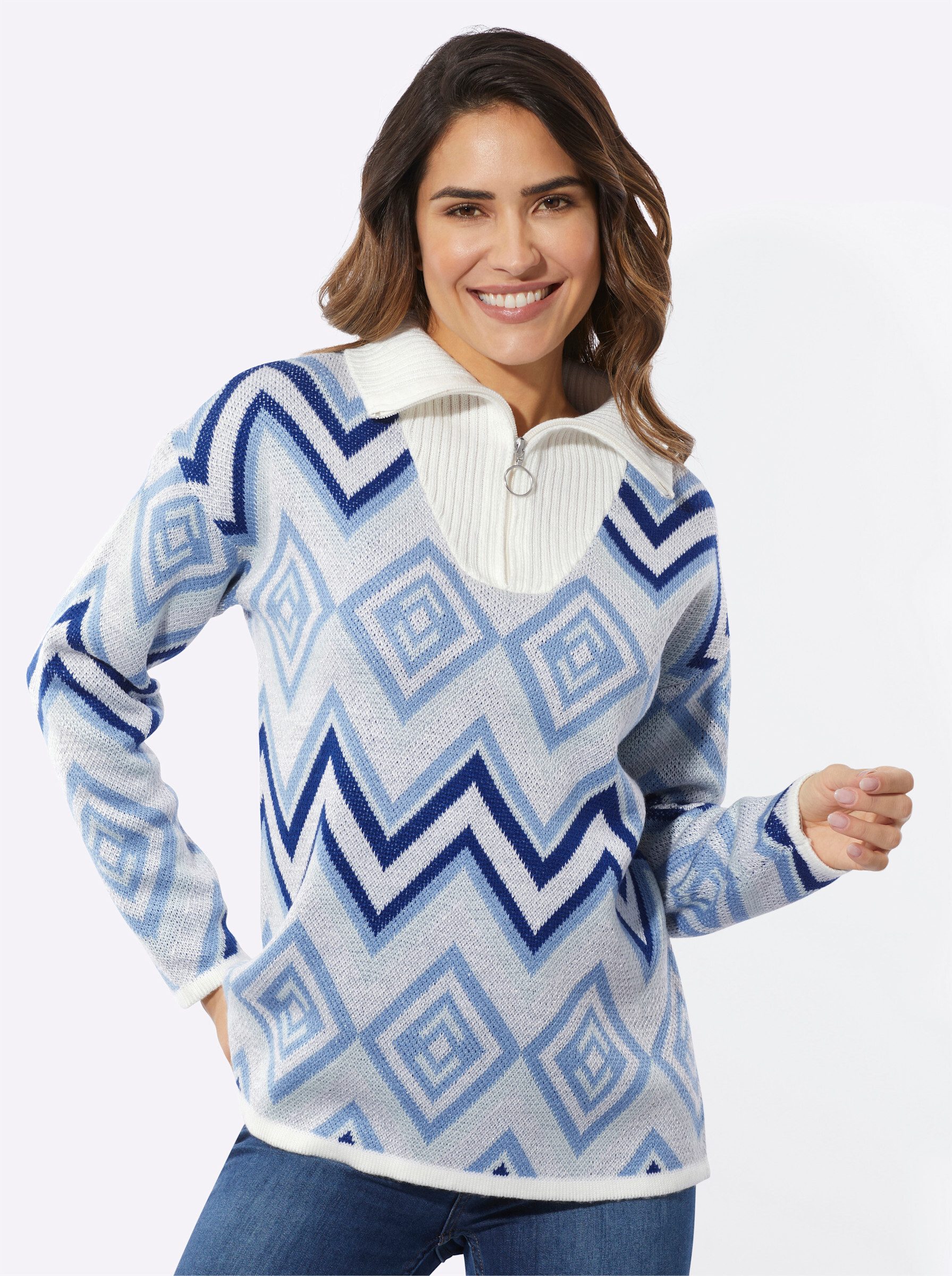 Sieh an! Strickpullover Troyer-Pullover Langarm Jacquard