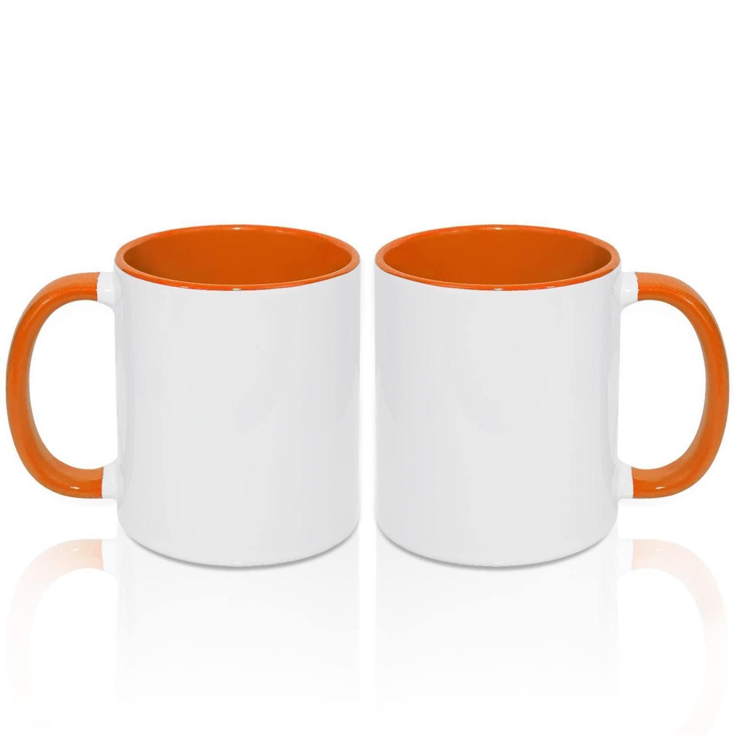 LuxusKollektion Tasse Kaffeetassen 2er-Set 325ml Weiss Orange Innen, Keramik