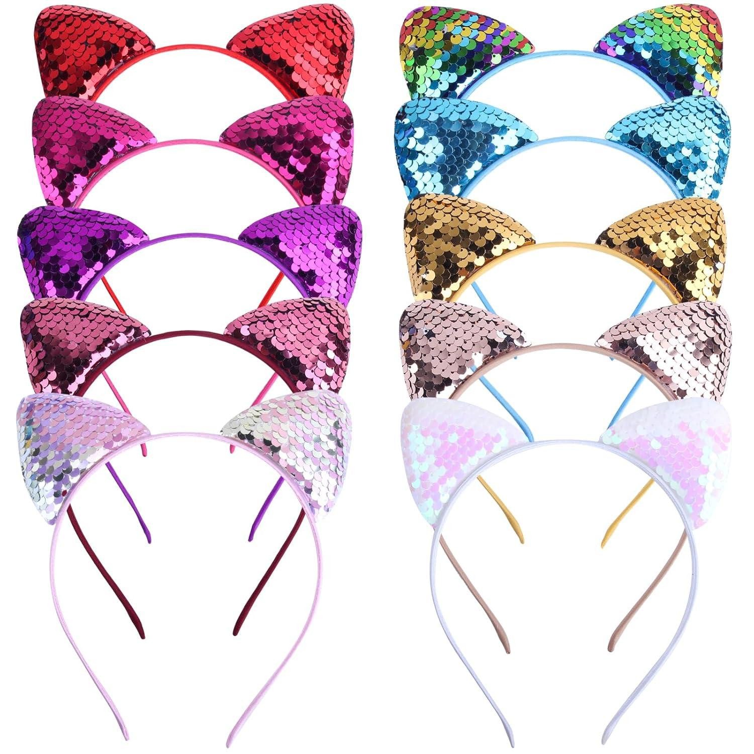 Haarreif Katzenohren Haarreif Set Glitzer Katze Stirnband Mädchen Cosplay