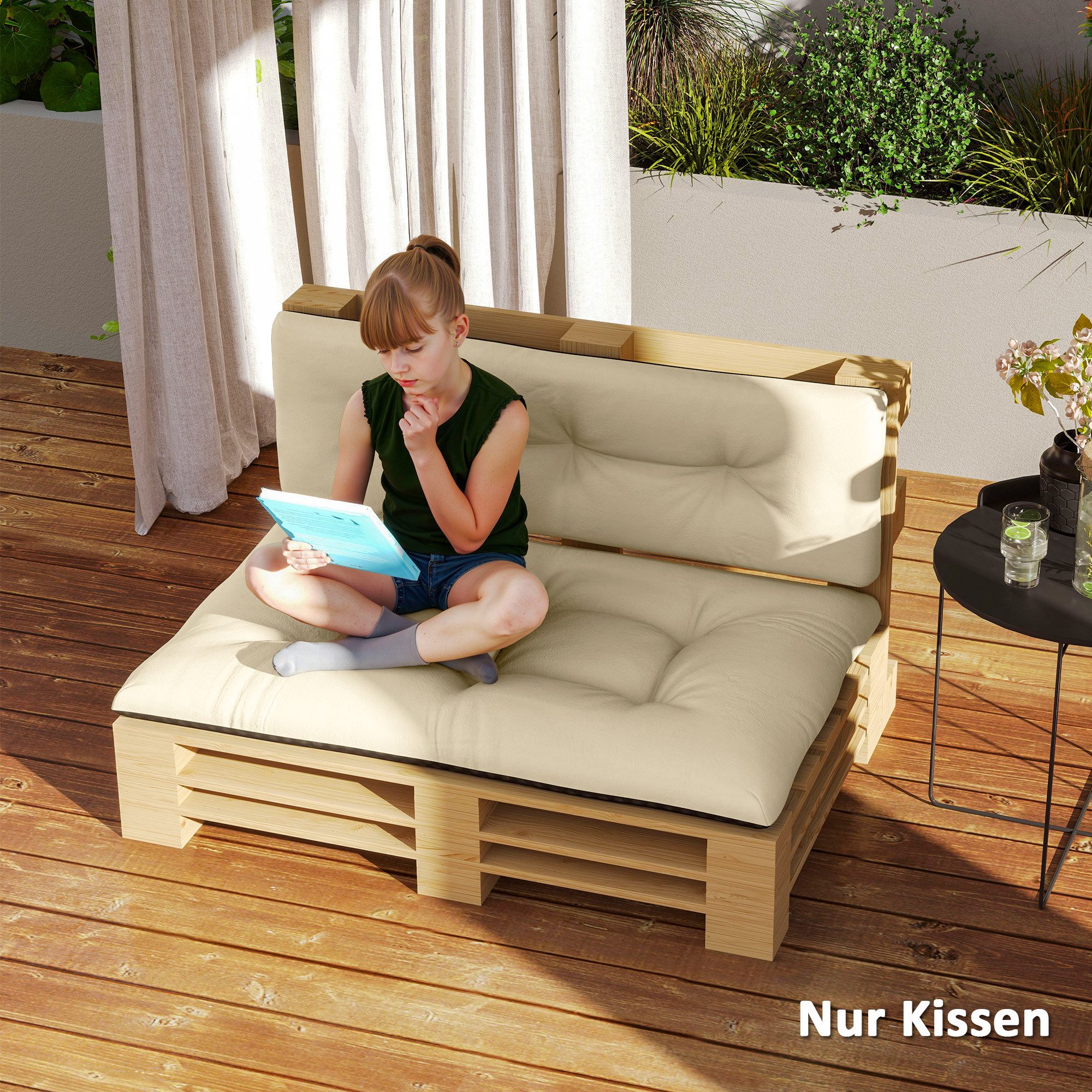 Outsunny Stuhlkissen 2 teilige Palettenpolster mit Getuftetem Design, Rückenlehne, wasserabweisend, für Europaletten Palettensofa 120 x 77 x 10 cm Beige