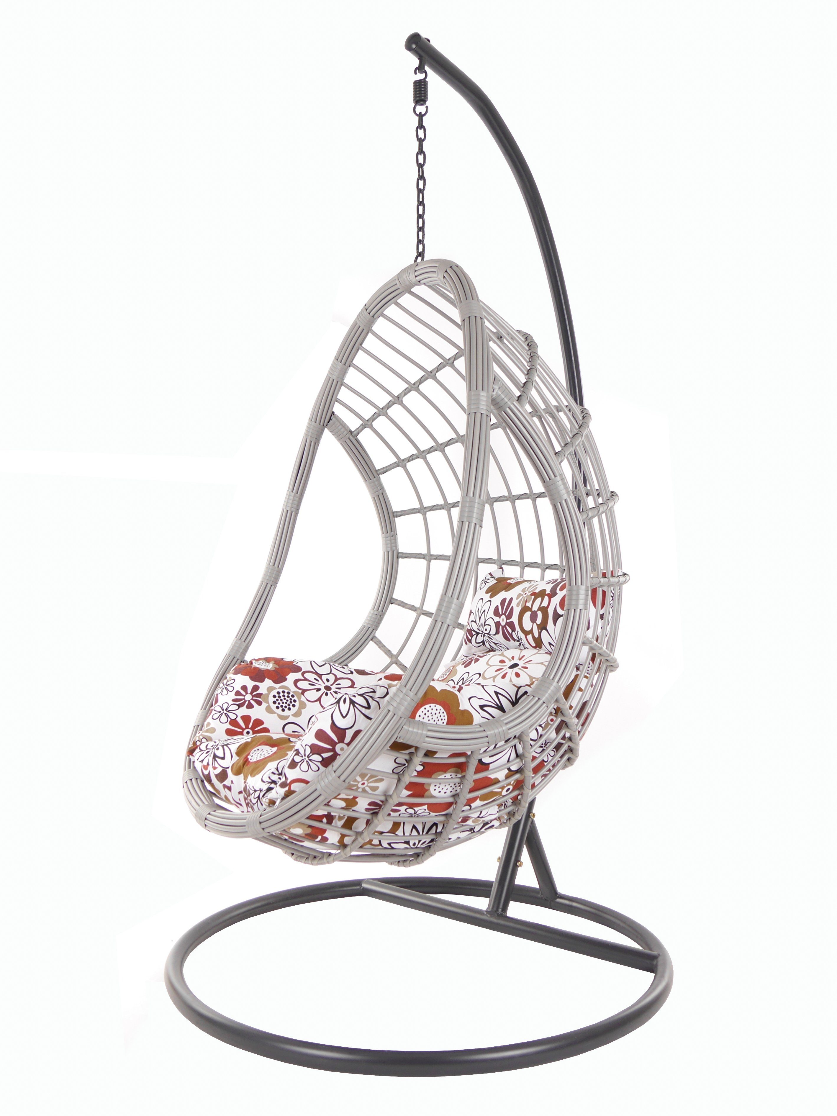 KIDEO Hängesessel PALMANOVA lightgrey, Kissen Swing flowers) Loungemöbel, retro (3762 blumenmuster mit Gestell Hängesessel und retro Chair