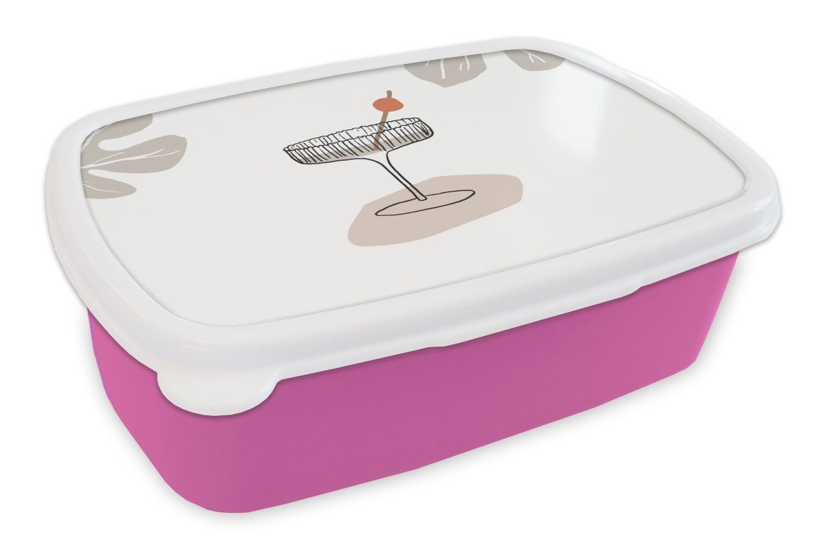 MuchoWow Lunchbox Sommer - Glas - Blatt, Kunststoff, (2-tlg), Brotbox für Erwachsene, Brotdose Kinder, Snackbox, Mädchen, Kunststoff rosa