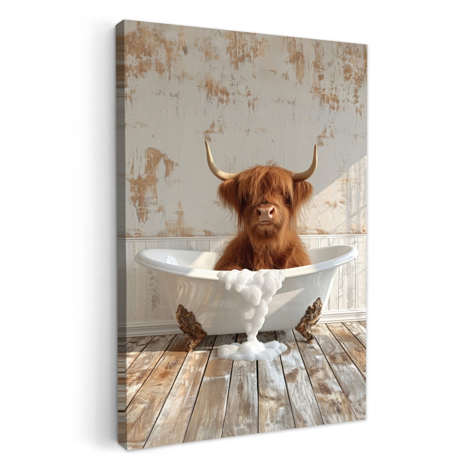 OneMillionCanvasses® Leinwandbild Schottischer Highlander - Badewanne - Vin günstig online kaufen