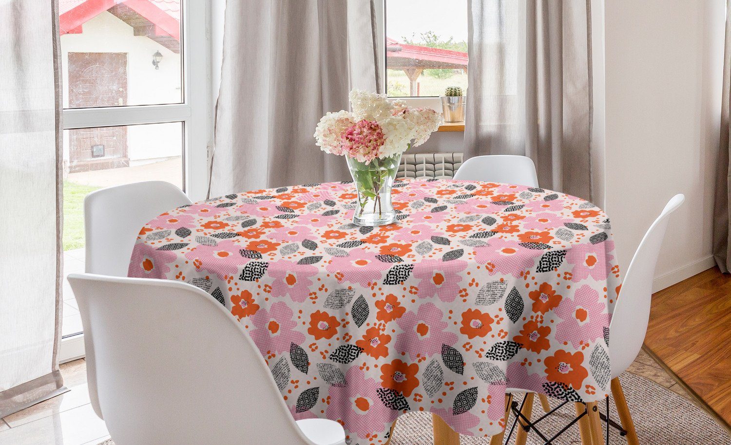 Küche Tischdecke Abakuhaus Blumen für Esszimmer Kreis Abdeckung Blumen Halbton-Muster Tischdecke Dekoration, in