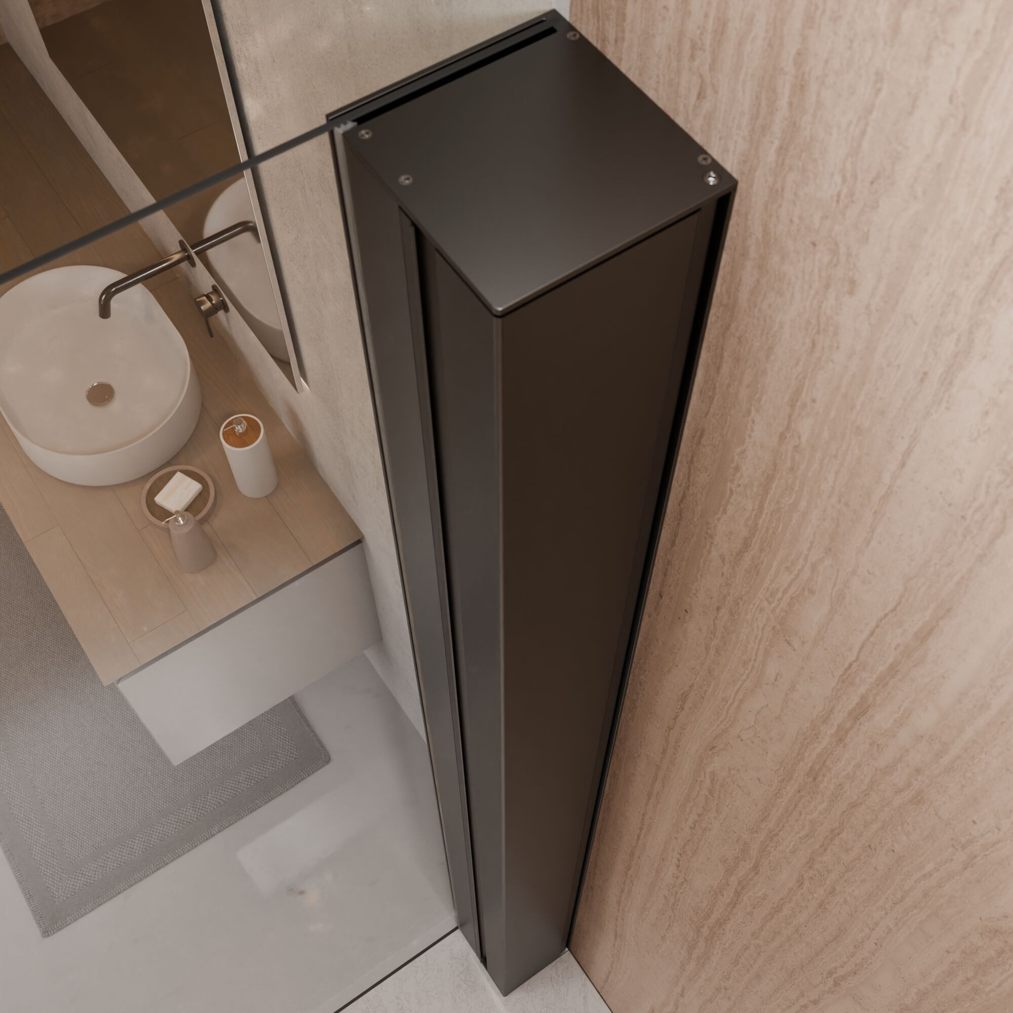 Schulte Walk-in-Dusche Toura Duschwand, Sicherheitsglas, 8 mm, mit integriertem Duschregal, Mattschwarz, Spritzschutz