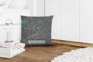 MuchoWow Dekokissen Blau - Deutschland - Karte - Stadtplan - Paderborn, Zierkissen mit Füllung für Wohzimmer, Schlafzimmer, Deko, Sofakissen