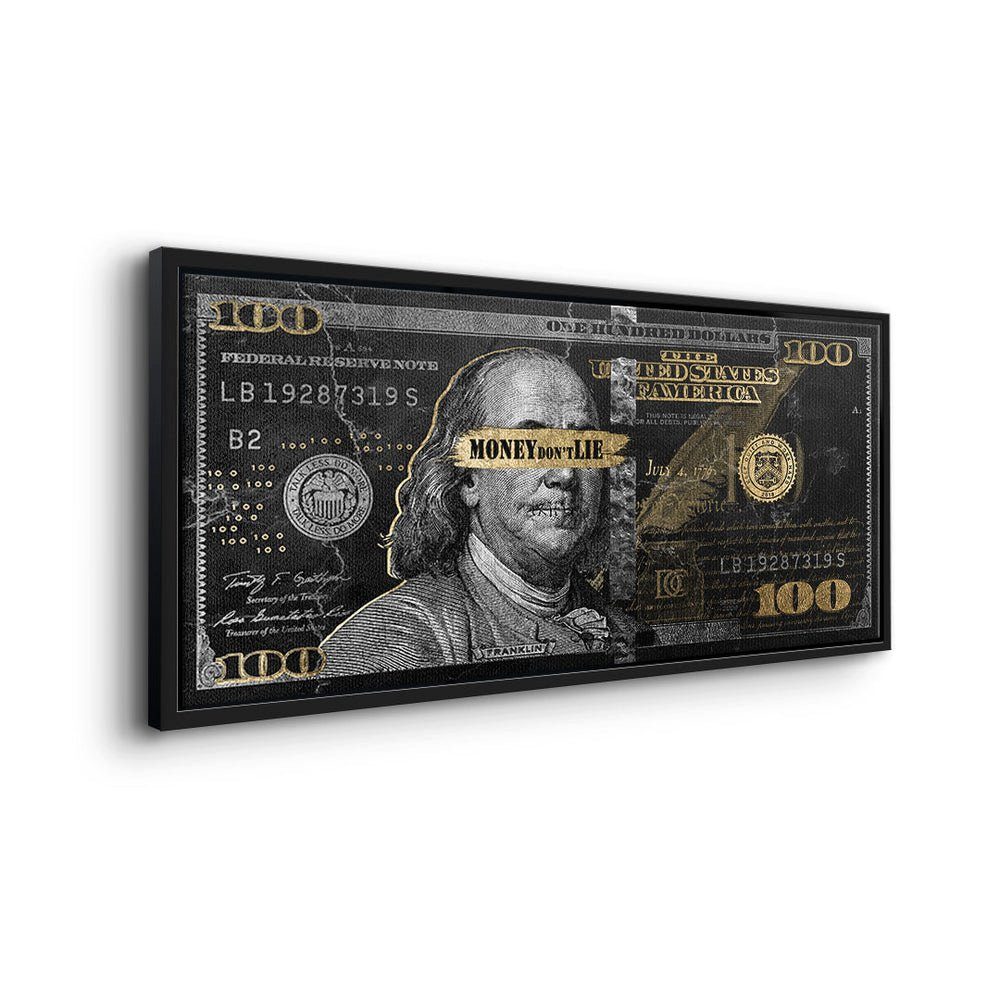 DOTCOMCANVAS® Leinwandbild, Premium Dollar Wandbild silberner - Lie gold in schwarz dont Money Rahmen