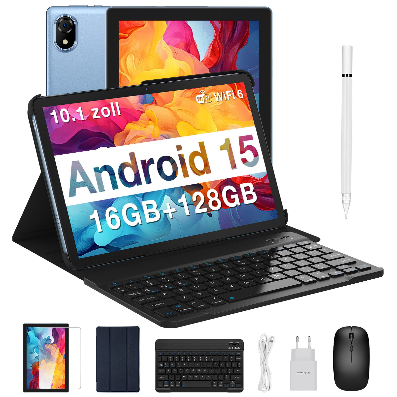 DOOGEE U10 Android 15 Tablet mit Stift, Tastatur, Maus, Hülle, WiFi 6 Gaming Tablet (10.1", 128 GB, Android 15, 10.1" IPS HD, 16(4+12) GB RAM+128GB, Widevine L1, WiFi 6/BT5.0)