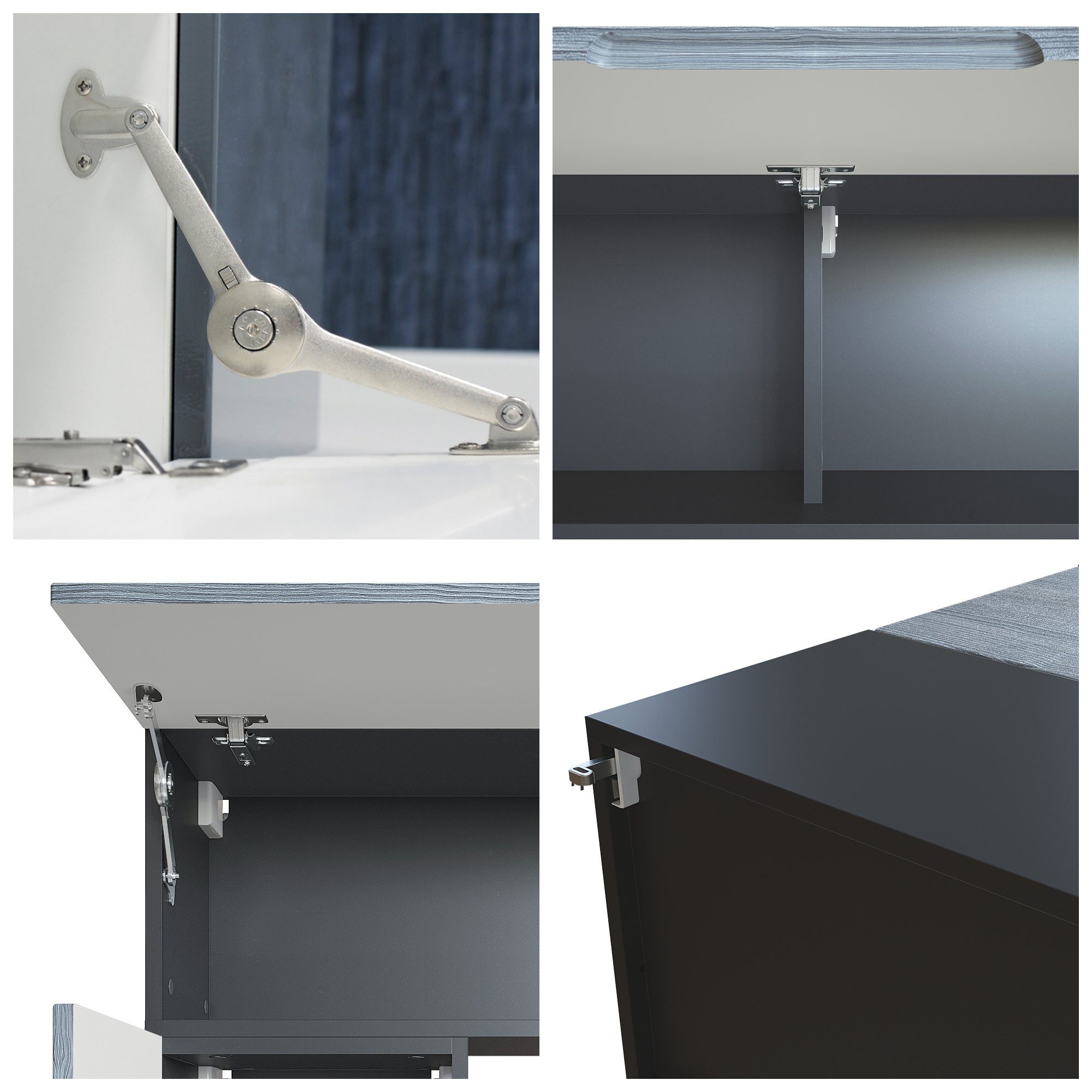 Vladon Wohnwand Taurito, (Anbauwand, mit Rückwand mit 2 Klappen und 1 Schrank), Schwarz matt/Weiß matt (320 x 182 x 39 cm)