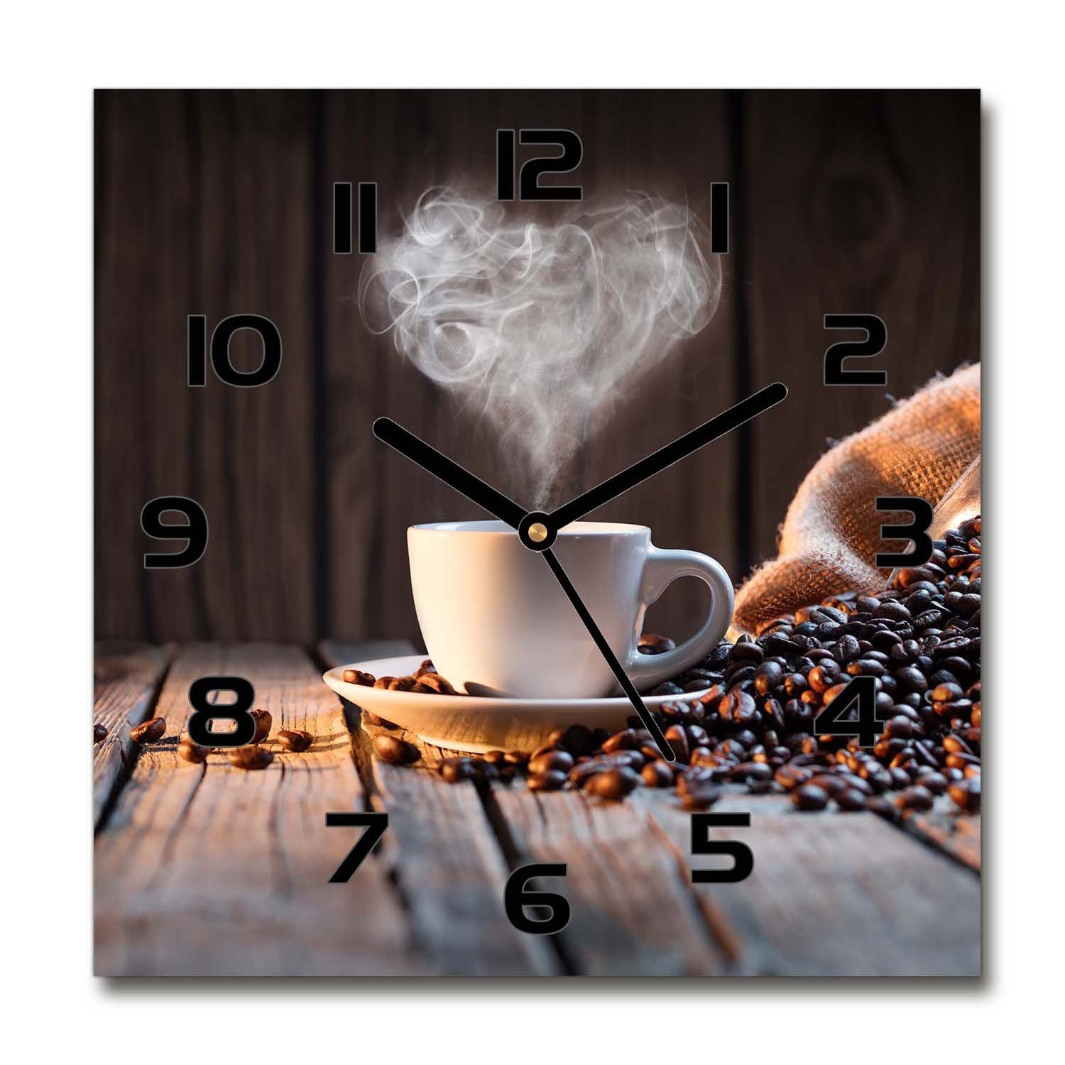 Tulup Uhr Wanduhr aus Glas cm Kaffee) Schwarze-Zeiger Glas Glasuhr Gehärtetes Glasbild 30 x cm 30 Tasse (Eine