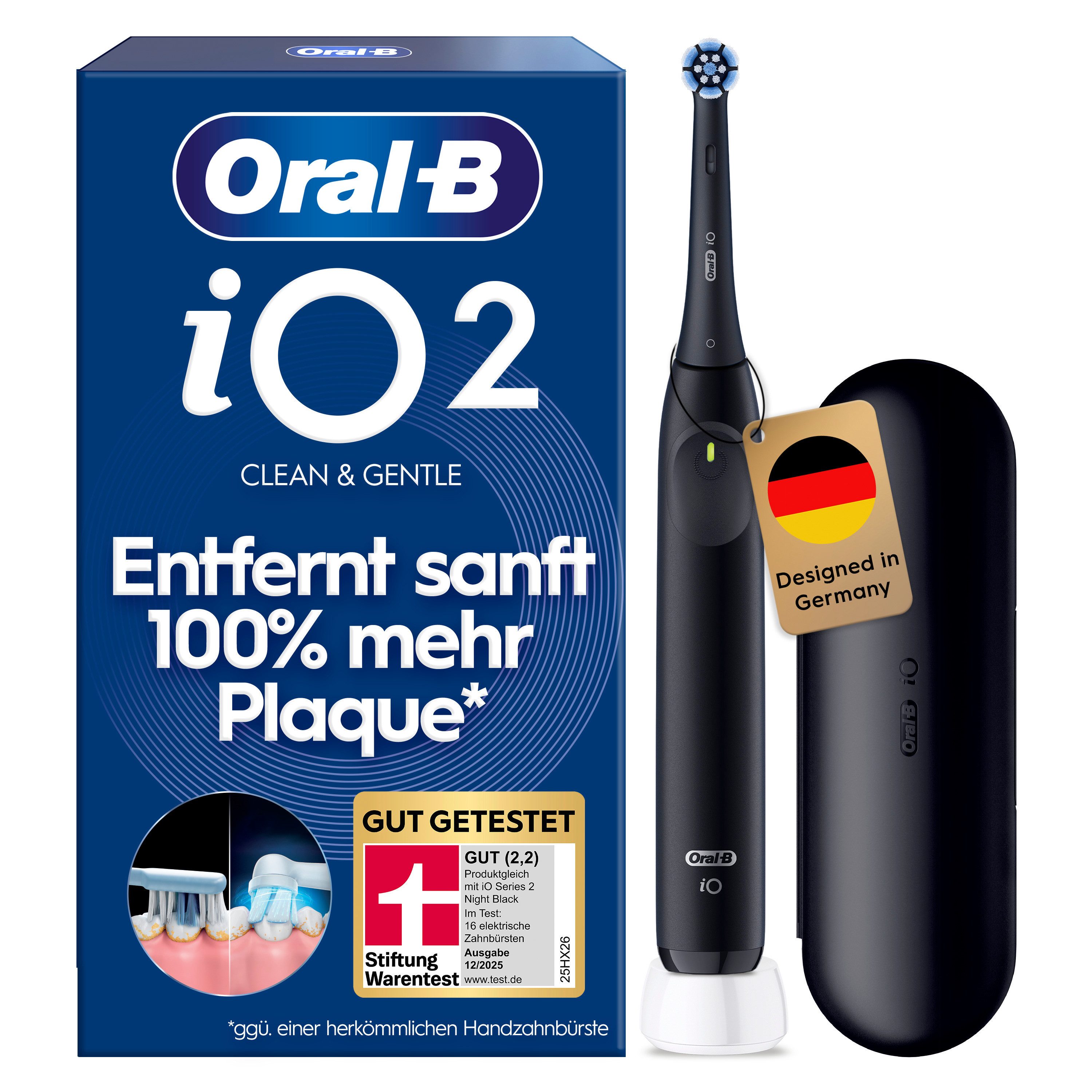 Oral-B Elektrische Zahnbürste iO Series 2, Aufsteckbürsten: 1 St., für die sanfte Reinigung, Reise-Etui