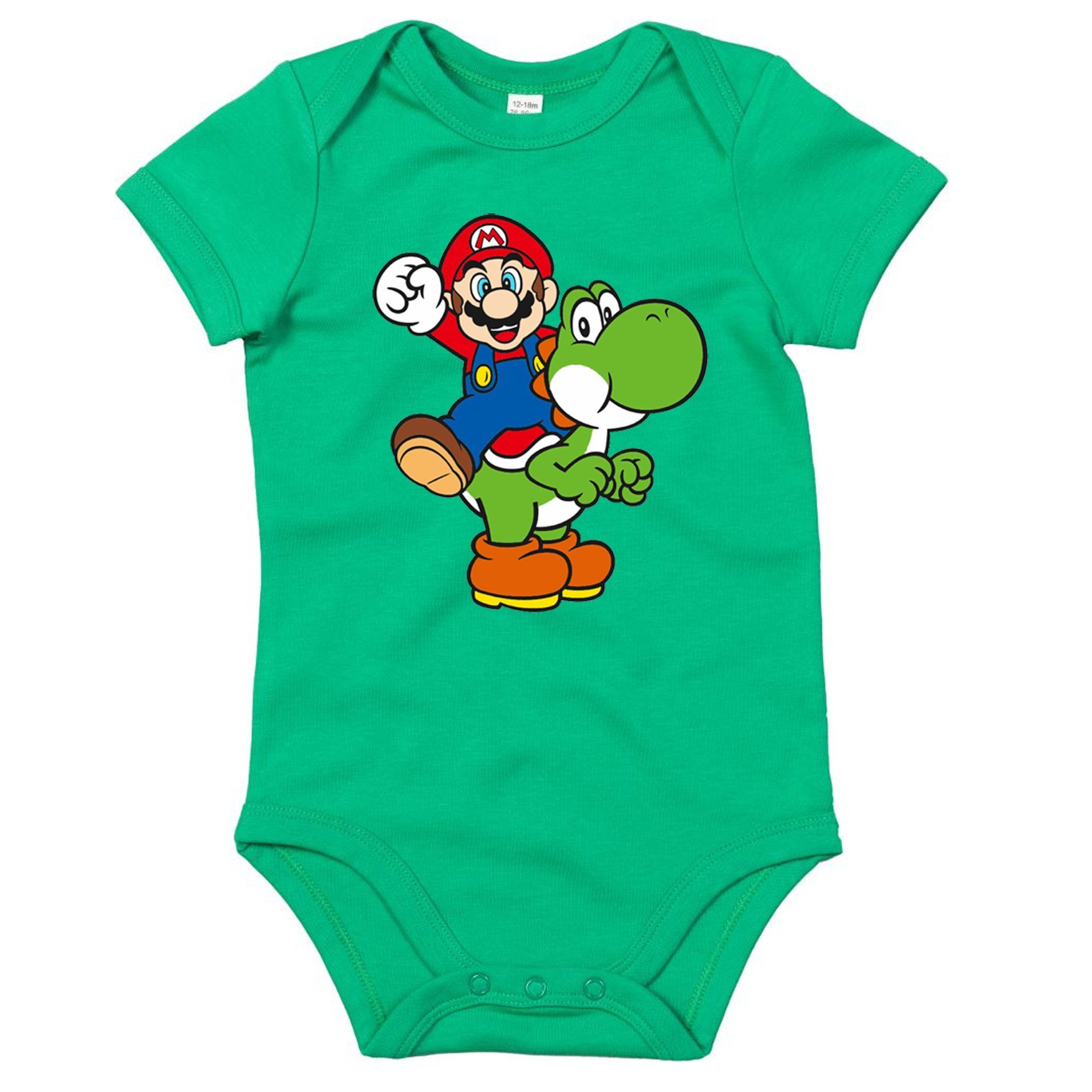 Blondie & Brownie Strampler Kinder, Baby, Jungen und Mädchen Yoshi & Mario Logo Print Grün