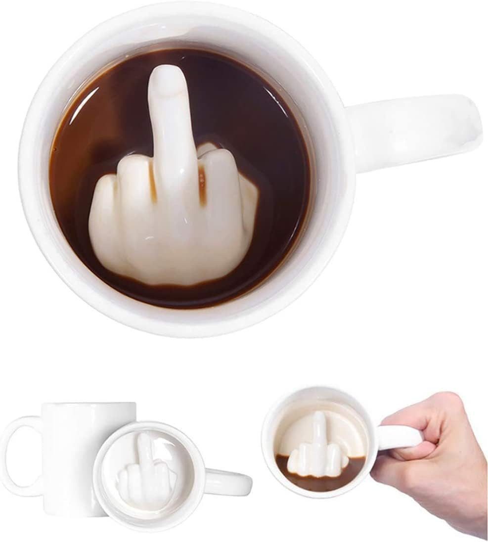 Geschenkehöhle Tasse Kaffetasse mit Mittelfinger - Spülmaschinenfest & Beidseitiger Druck, 330 ml Fassungsvermögen ideal für Kaffee, Tee oder andere Heißgetränke