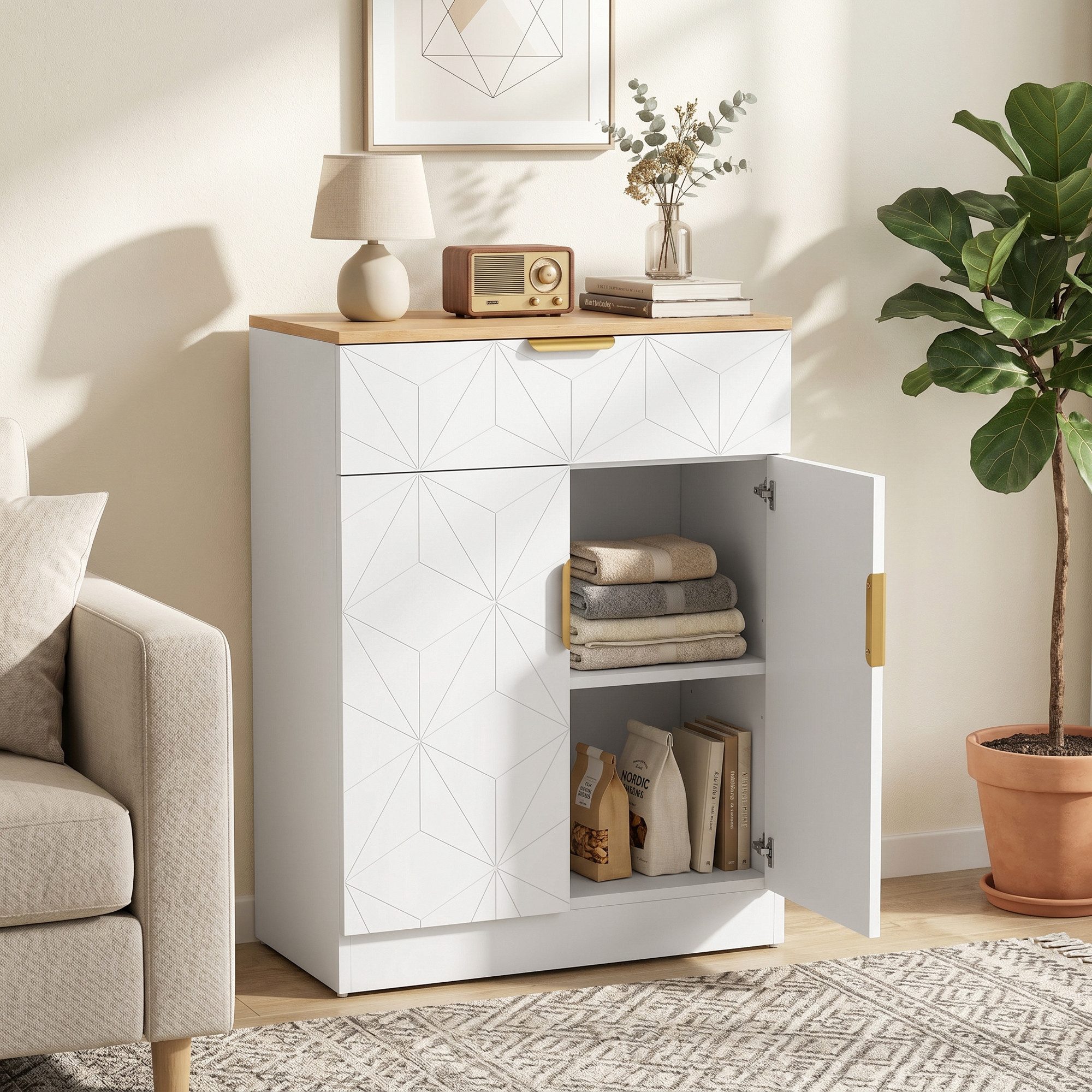 HOMCOM Sideboard Aufbewahrungsschrank Beistellschrank mit Schublade (Set, 1 St., 1), Mit zwei höhenverstellbaren Einlegeböden.