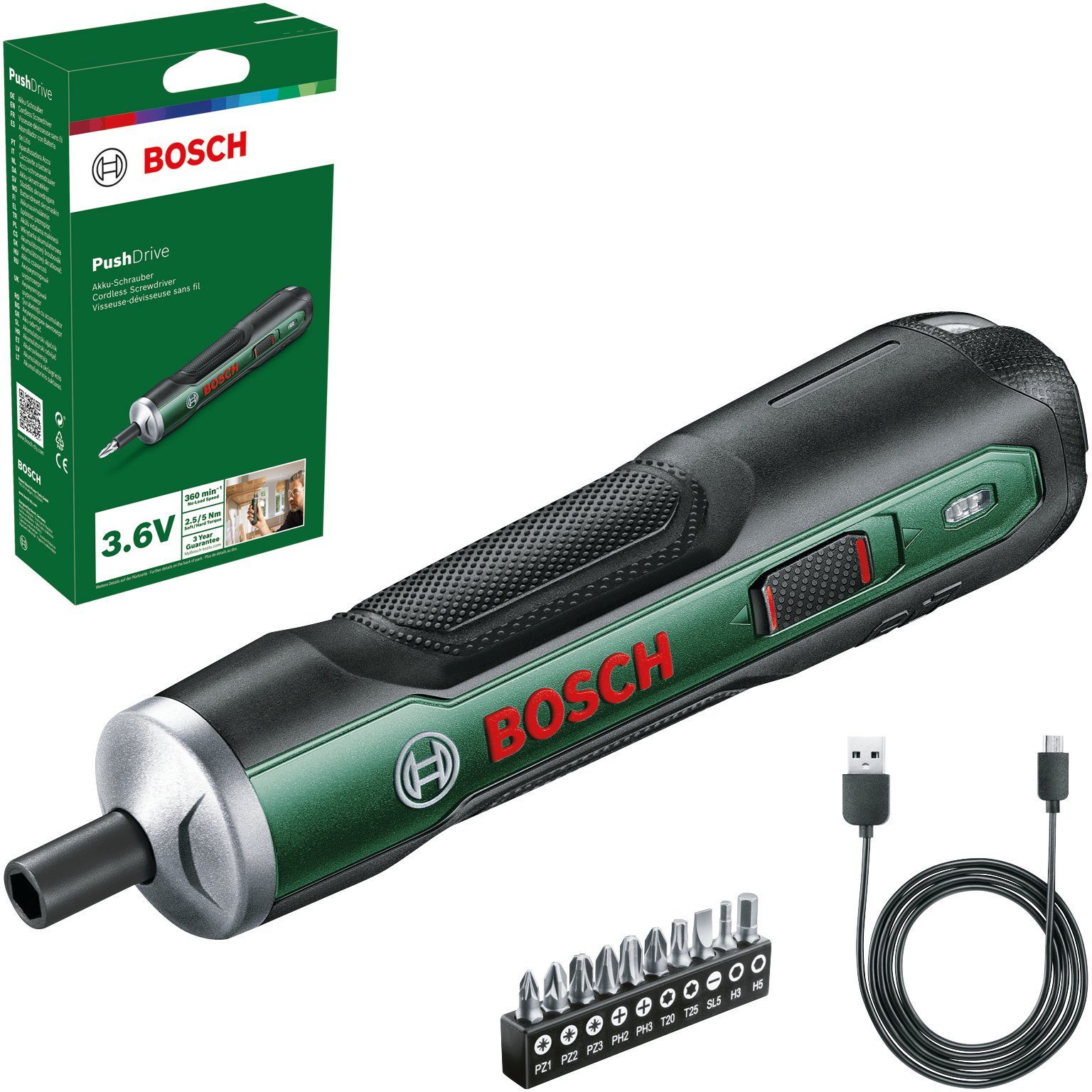 Bosch Home & Garden Akku-Schrauber PushDrive, 360 U/min, mit eingebauten Akku 3,6V/1,5Ah