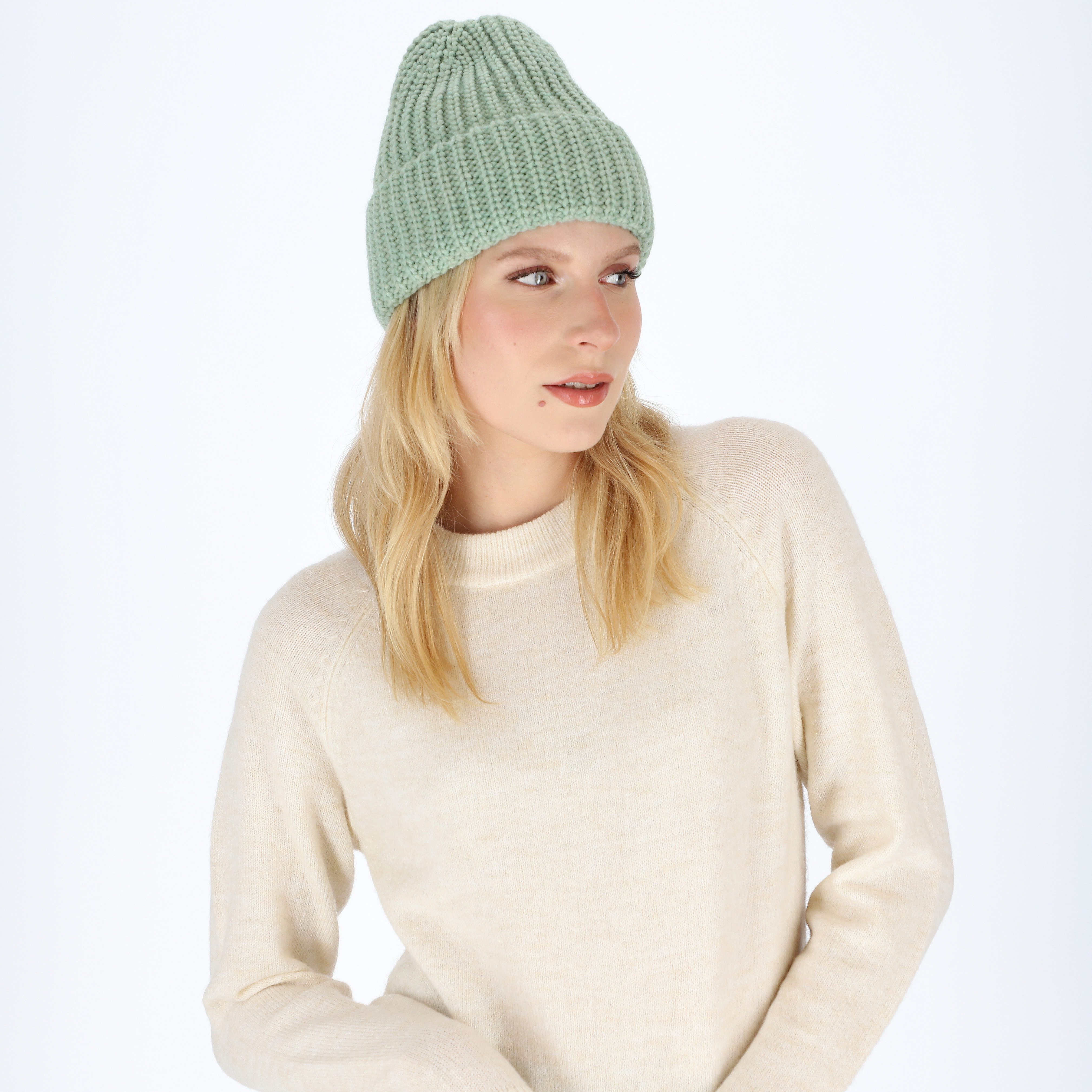 halsüberkopf Accessoires Strickmütze Grobstrickmütze mit breitem günstig online kaufen