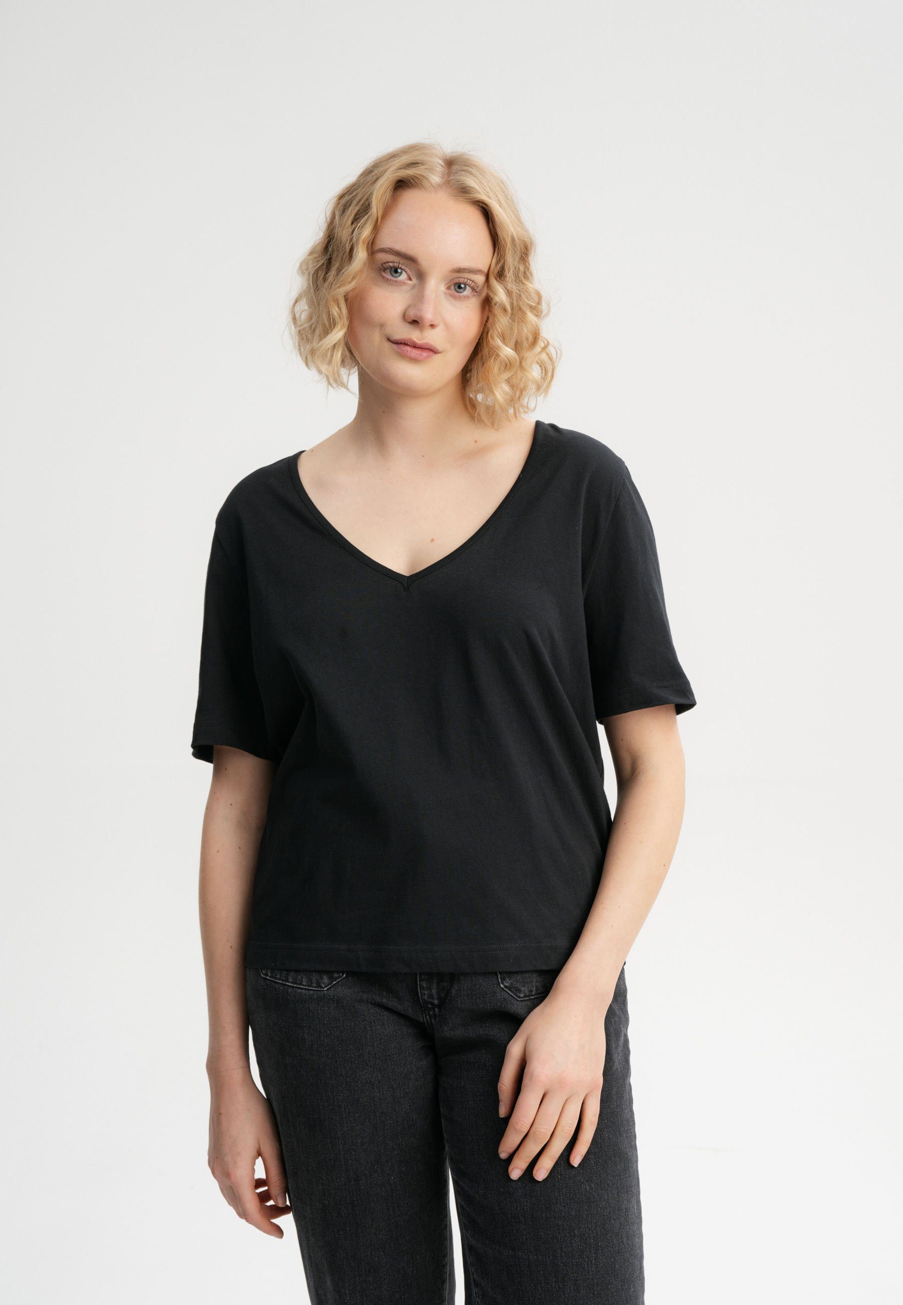 MELA Kurzarmshirt V-Neck T-Shirt LALI schwarz