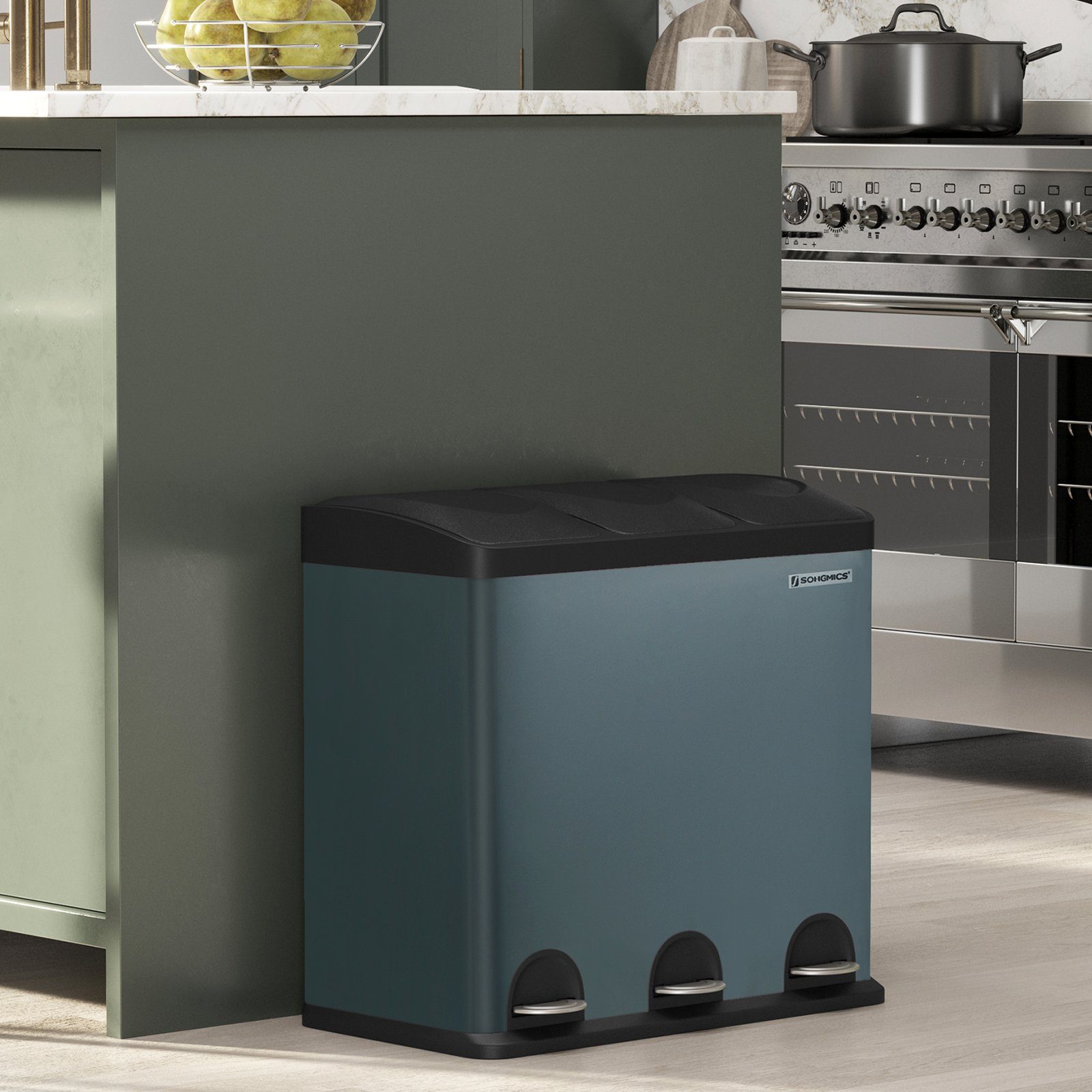 SONGMICS Mülleimer Mülltrennsystem, Treteimer, 54 Liter, Küche