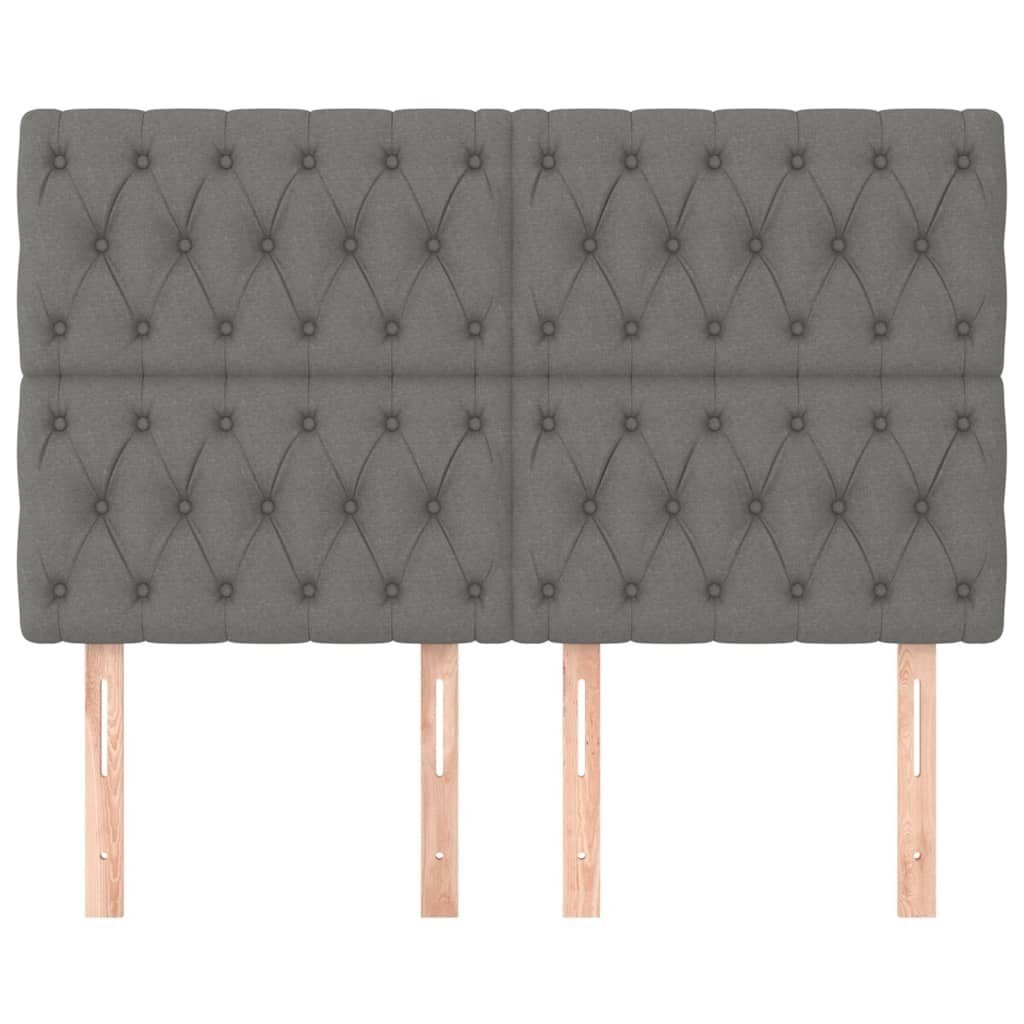 vidaXL Bett Kopfteil Dunkelgrau 144 x 7 x 118/128 cm Stoff (1-tlg)