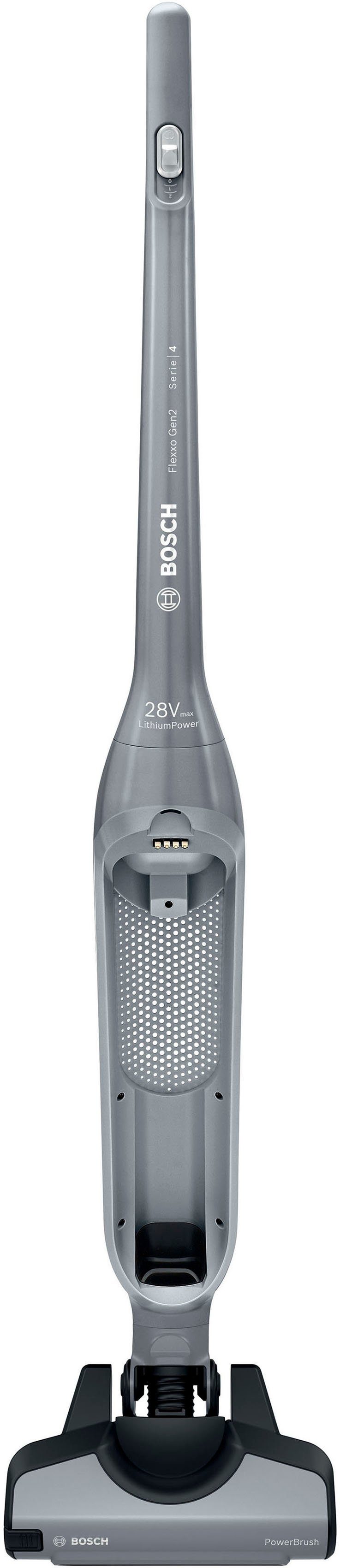 BOSCH Akku-Hand-und Stielstaubsauger Flexxo Gen 2 Serie 4 BBH3K2801, beutellos, 28 V, Power Düse mit LED, integriertes Zubehör, silber