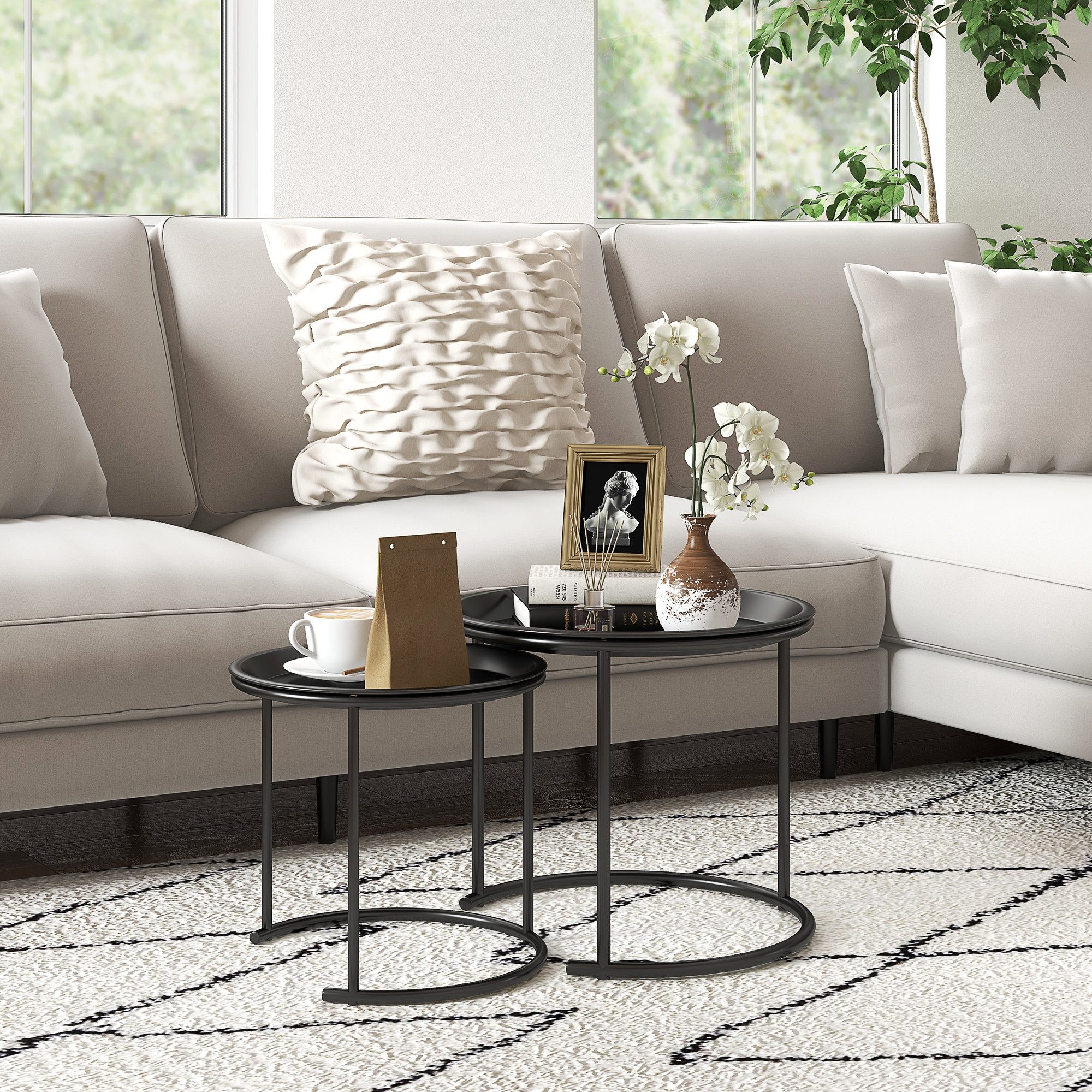 HOMCOM Beistelltisch 2er-Set, rund, stapelbar (Couchtisch, 2-St., Wohnzimme günstig online kaufen