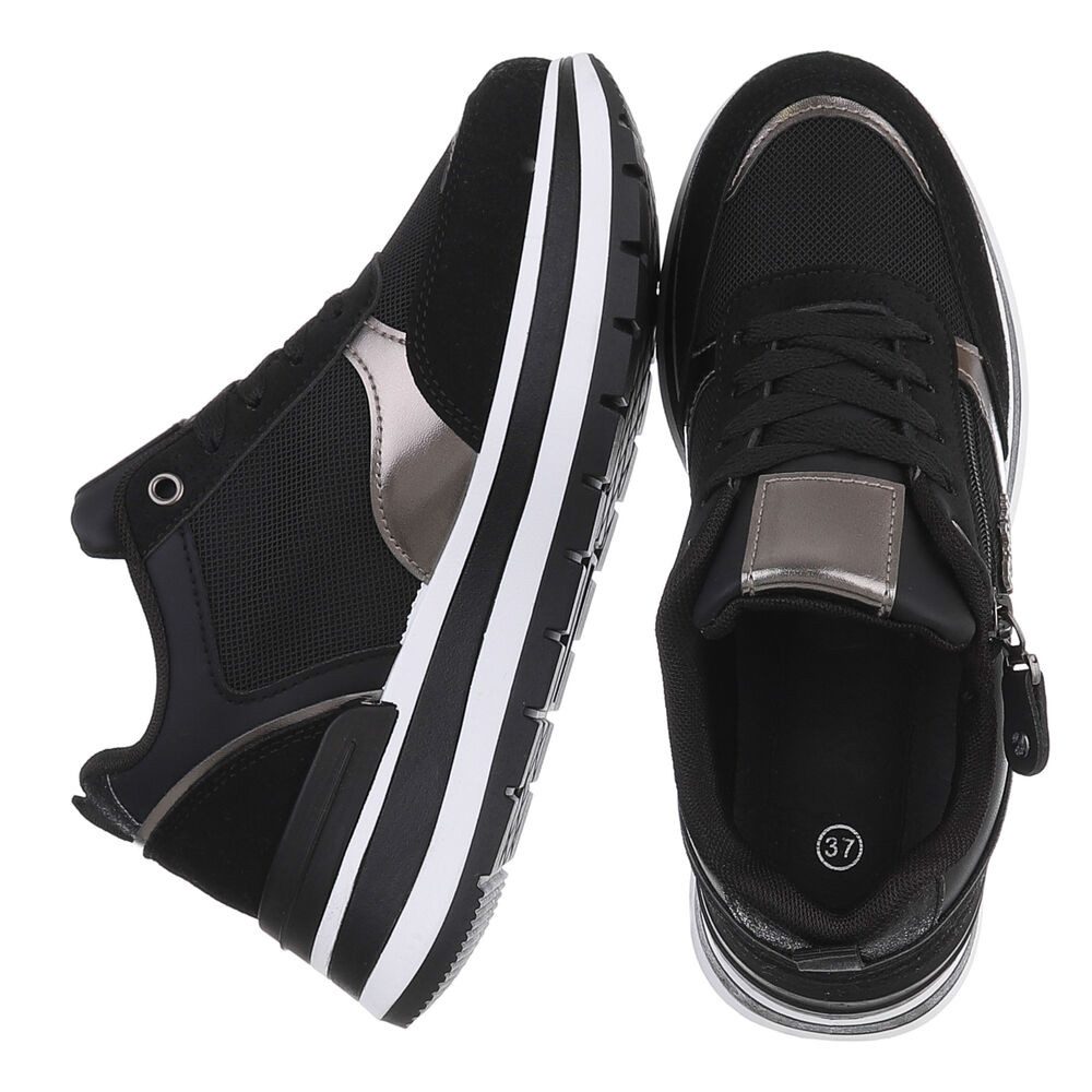 Ital-Design Moderne Sneakers für Damen mit gepolsterter Sohle und Zipper Sneaker (91154424) Keilabsatz/Wedge Sneakers Low in Schwarz