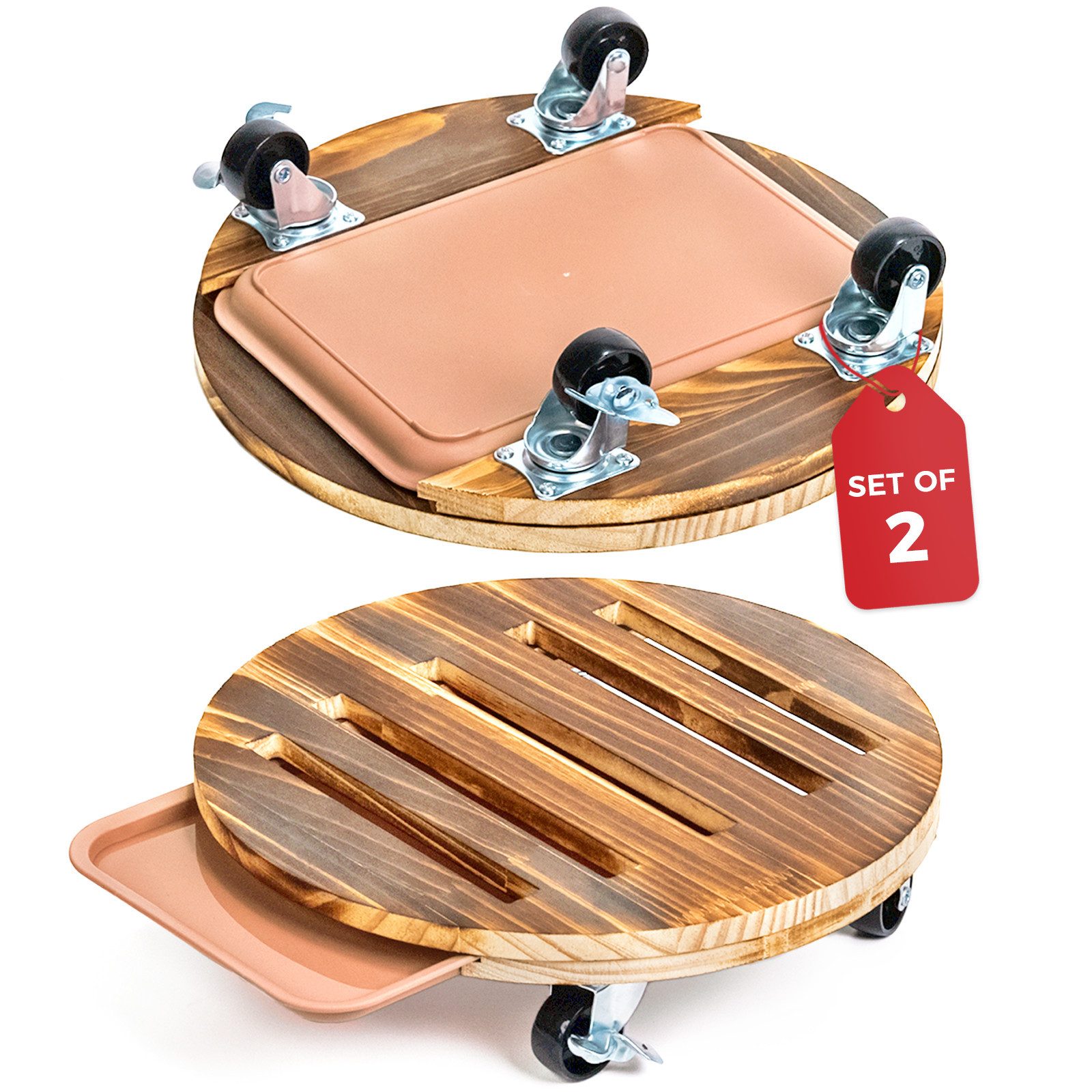 Bamworld Pflanzenroller mit Rollen, robust für schwere Pflanzen, 30,5 cm, Indoor & Outdoor, (2-St), mit Tablett, 360° drehbar mit Bremse, Tragfähigkeit 109 kg
