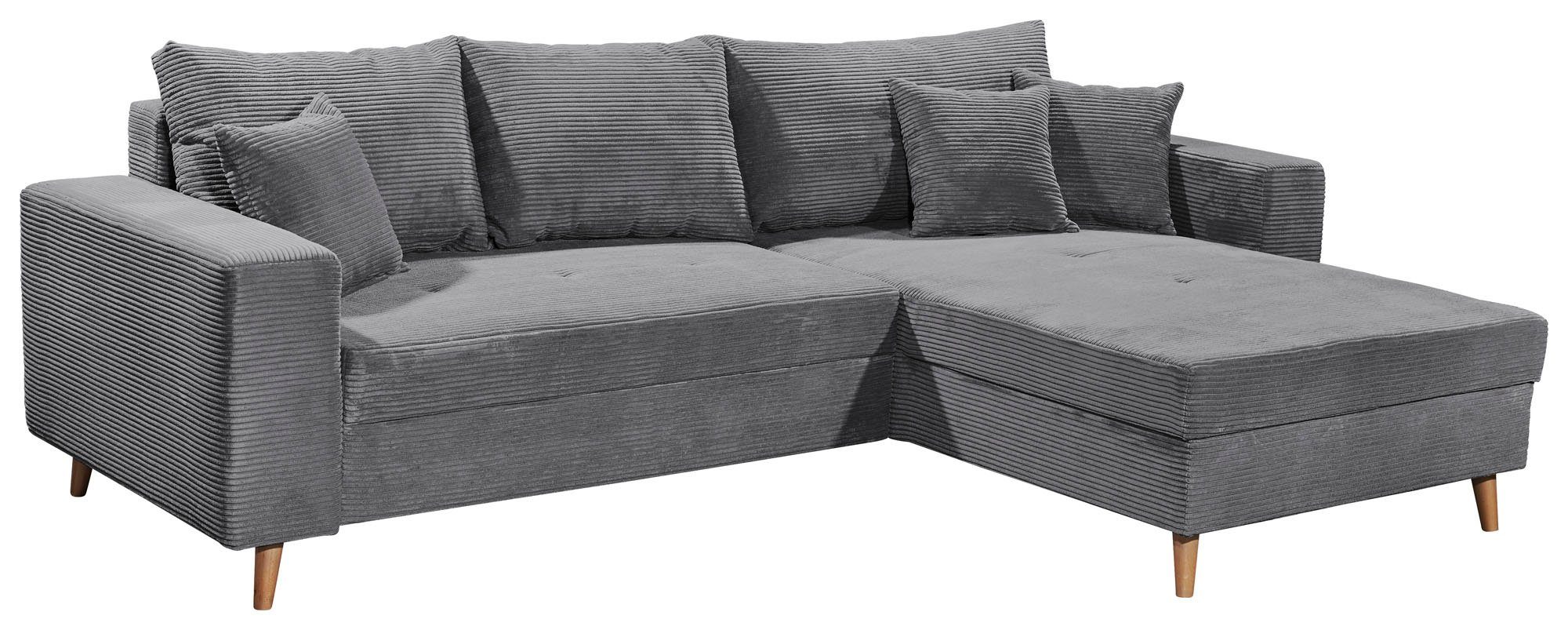 Bettfunktion ED Ecksofa Zierkissen und inkl. DESIGN frei Teile, EXCITING Larina, dunkelgrau Rücken- & stellbar, Bettkasten, 2