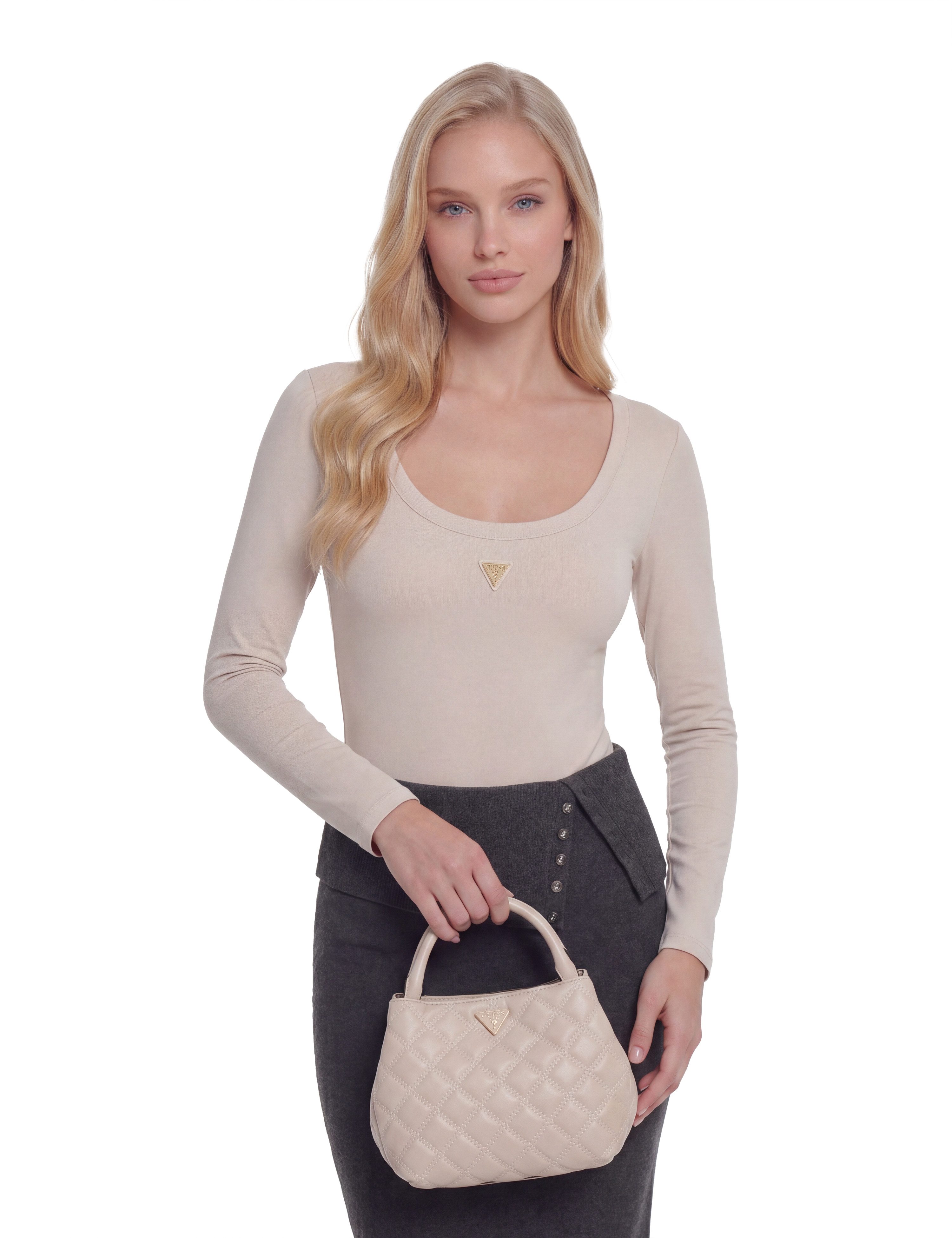 Guess Schultertasche JULIET MINI SATCHEL, Damen Henkeltasche, Umhängetasche mit edlem Dreieckslogo – Bild 2 von 5