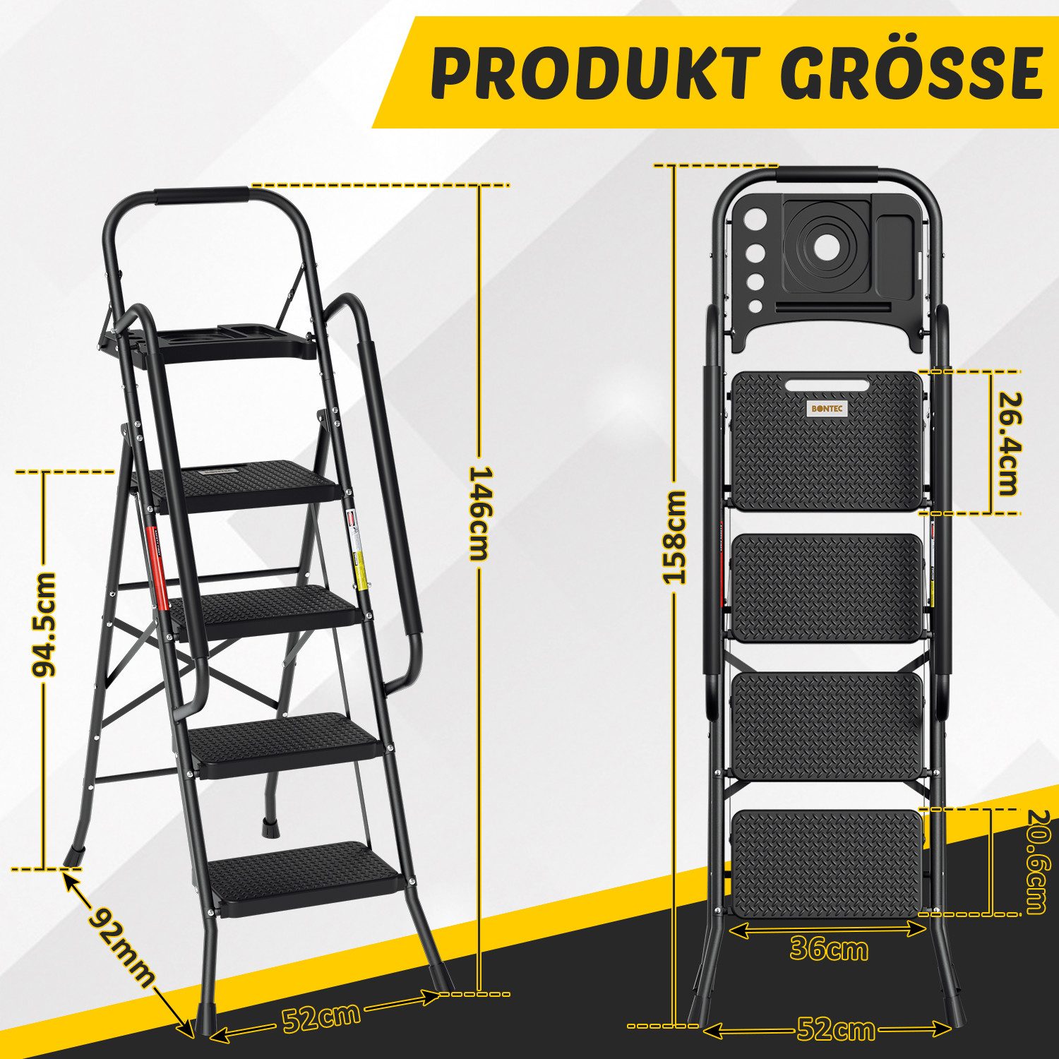 Clanmacy Trittleiter klappbar Trittleiter klappleiter 4 Stufen klappbar Haushaltsleiter