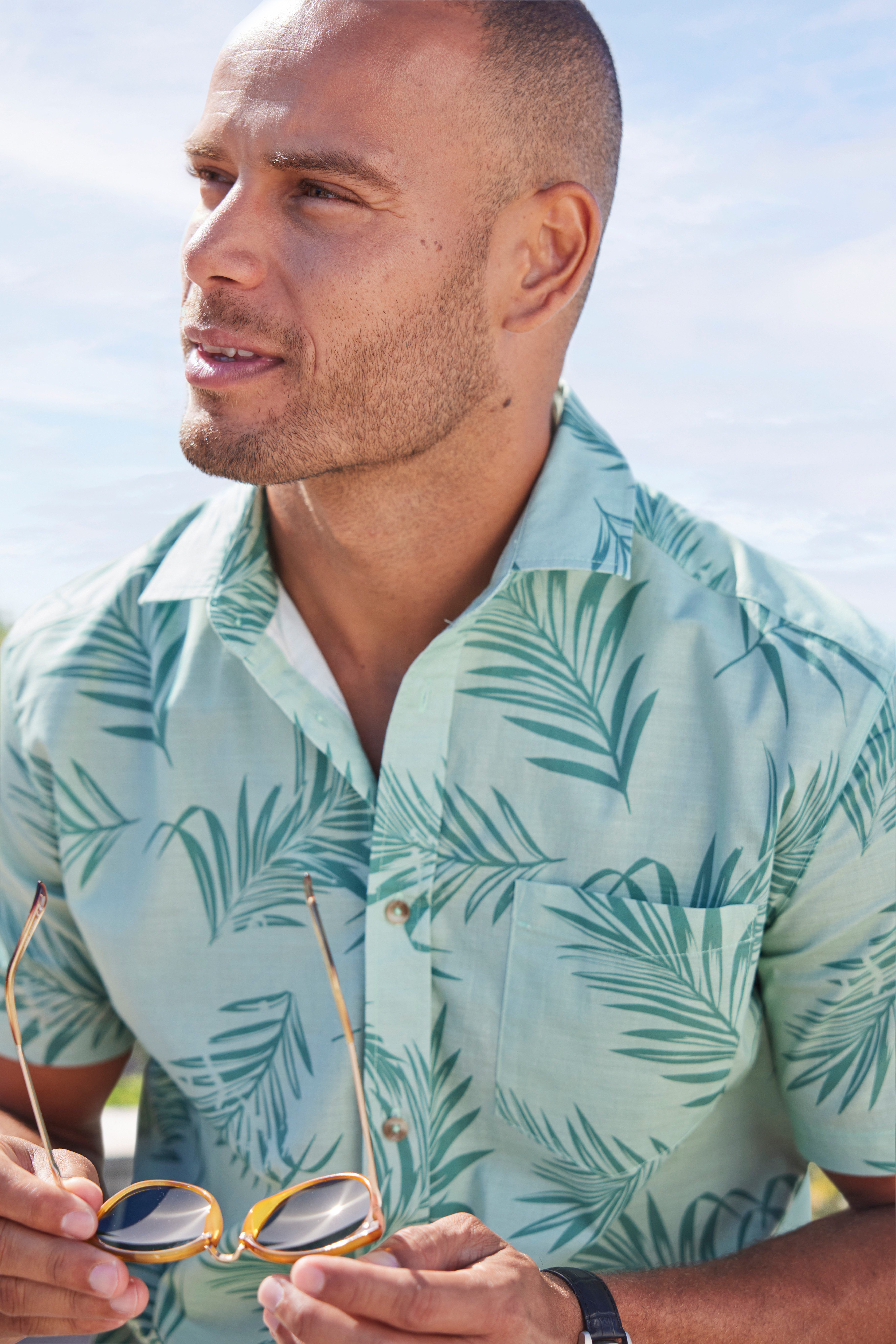 John Devin Hawaiihemd Regular fit Kurzarm, Freizeithemd mit Palmenprint aus reiner Baumwolle